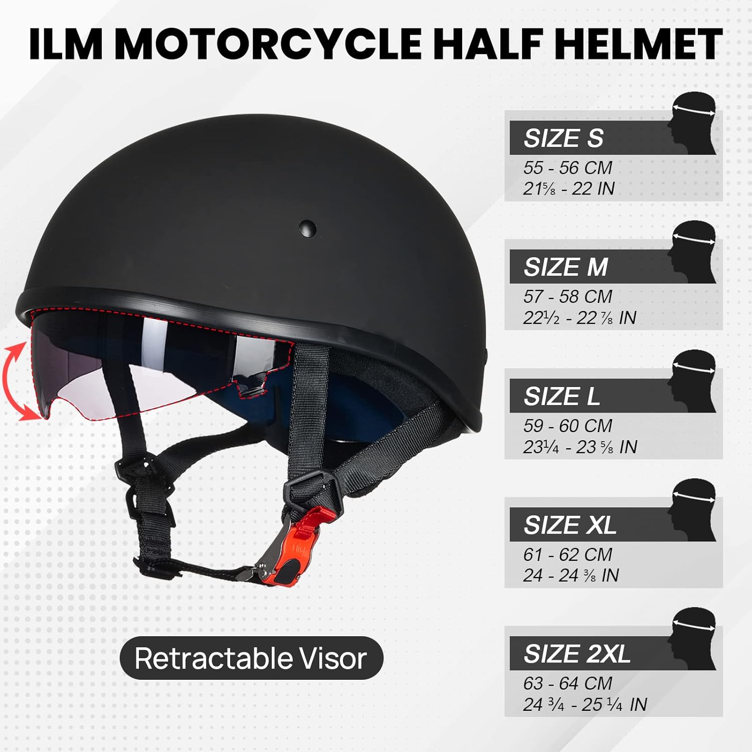 ILM Motorcycle Half Helmet with Sunshield Quick Release Strap Half Face Fit for Cruiser Scooter DOT Approved 883V