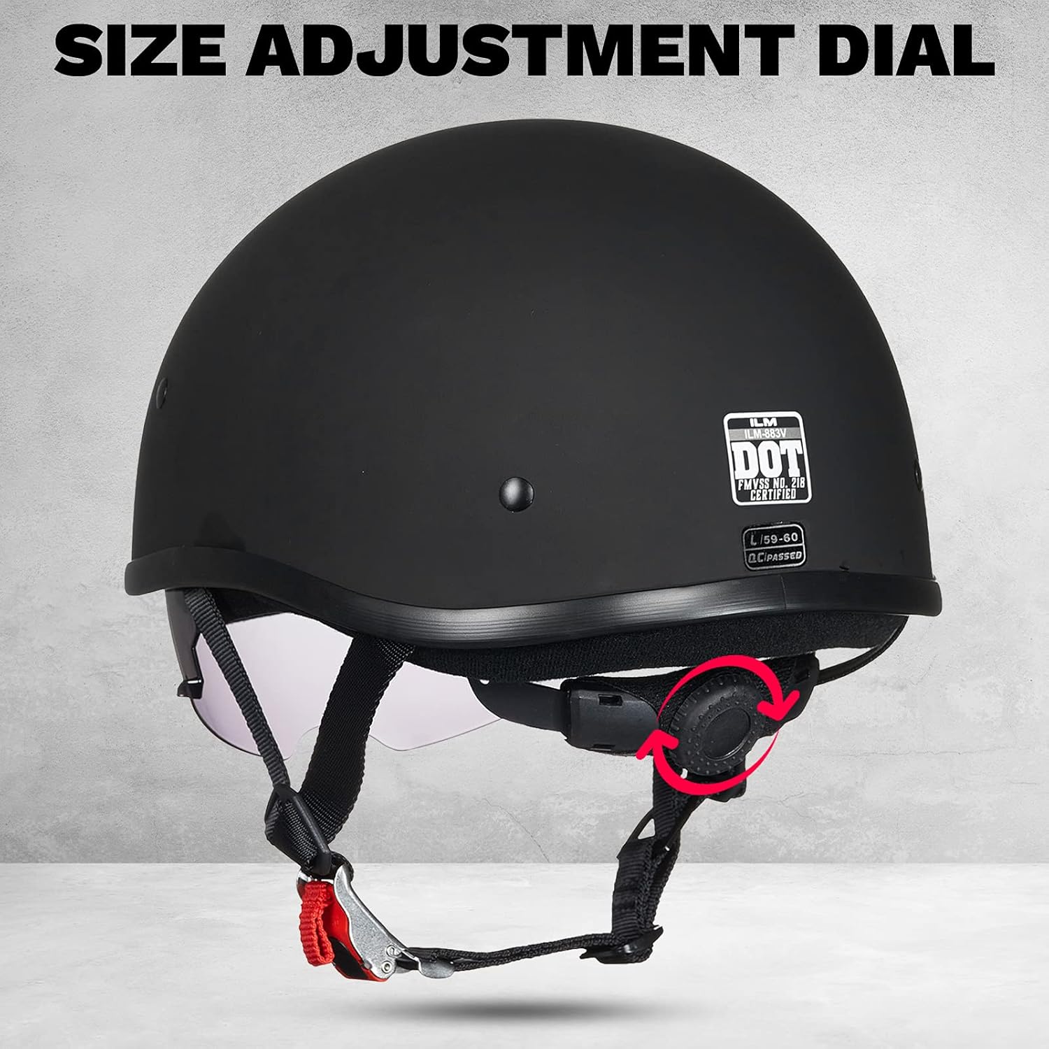 Alternative view of ILM Motorcycle Half Helmet with Sunshield Quick Release Strap Half Face Fit for Cruiser Scooter DOT Approved 883V