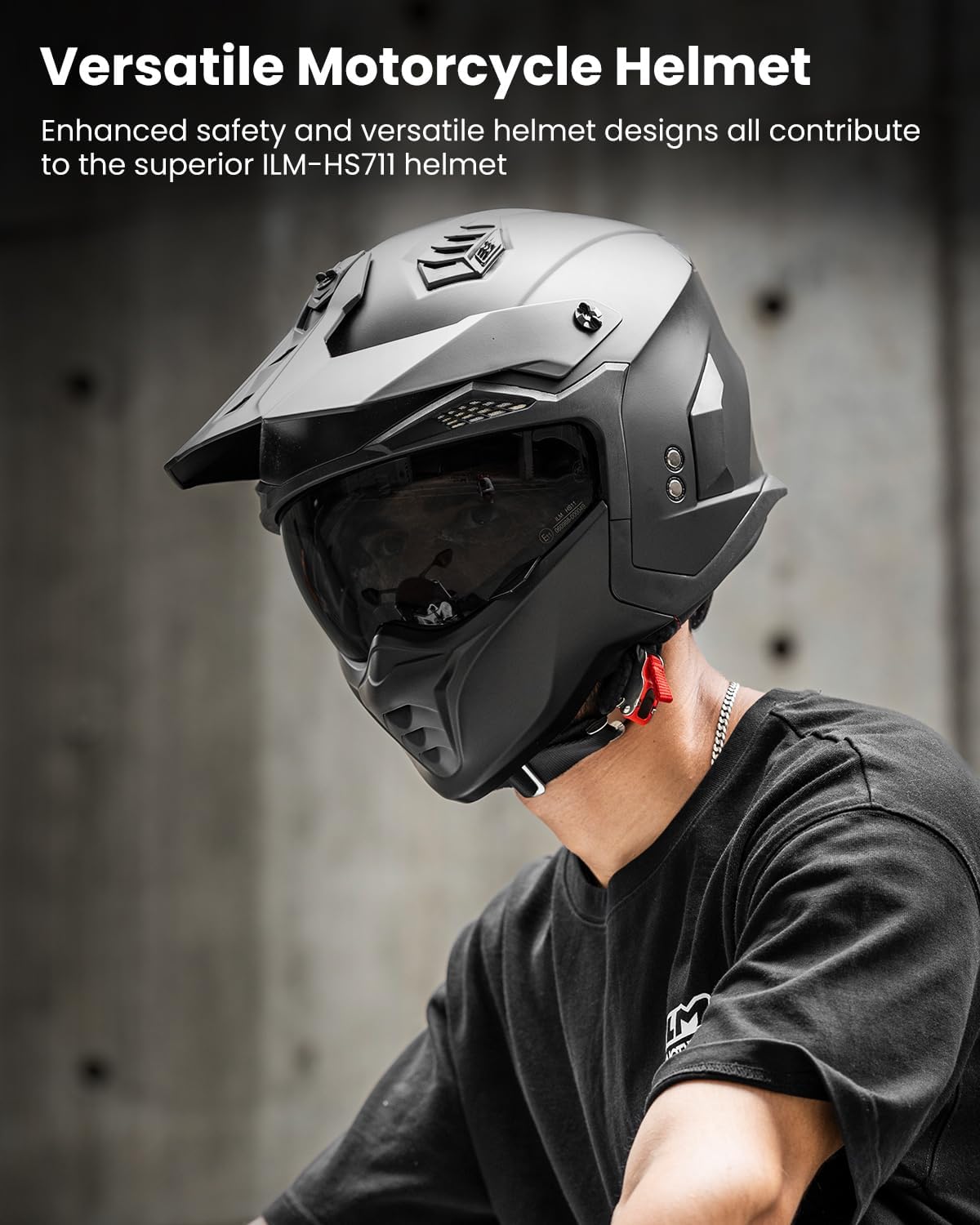 ILM Open Face Motorcycle 3/4 Half Helmet DOT ECE for Adult with Tinted Clear Visor Moped ATV Cruiser Electric Scooter Model HS711(Matte Black,L)