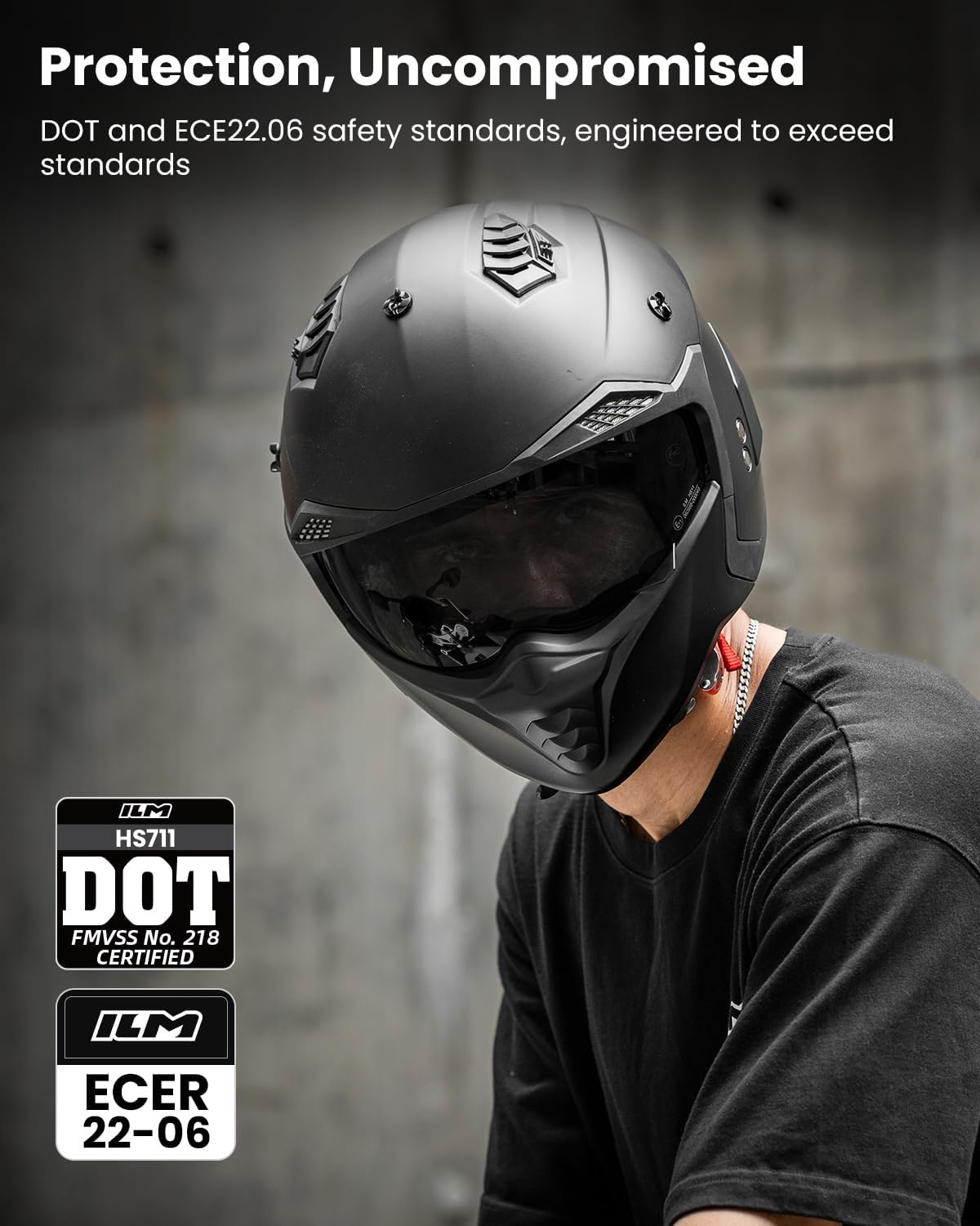 Alternative view of ILM Open Face Motorcycle 3/4 Half Helmet DOT ECE for Adult with Tinted Clear Visor Moped ATV Cruiser Electric Scooter Model HS711(Matte Black,L)