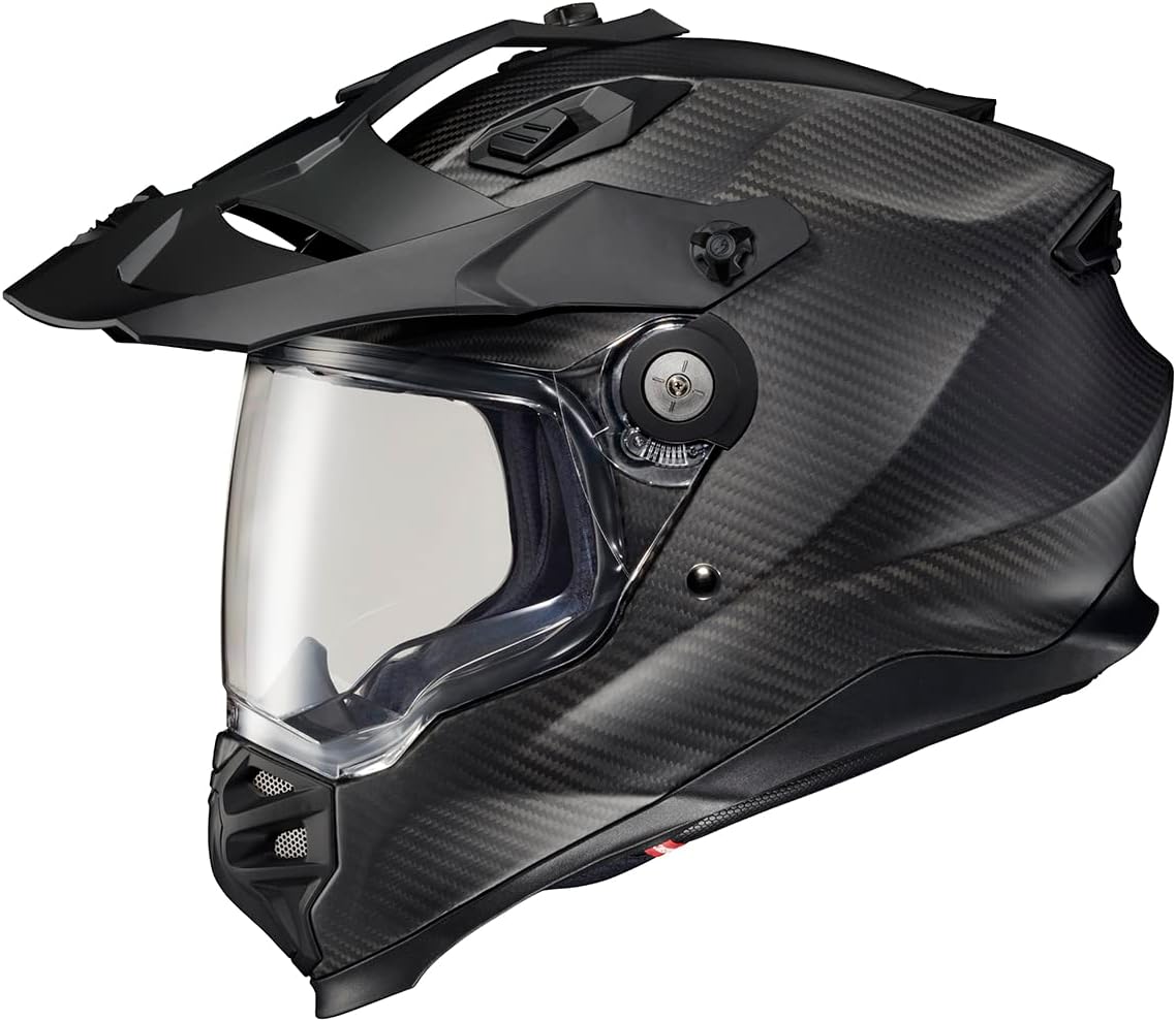 ScorpionEXO XT9000 Full Face Carbon Fiber Adventure Motorcycle Helmet with Pinlock Ready Shield Bluetooth Ready Speaker Pockets DOT ECE Solid (Matte Black - Large)