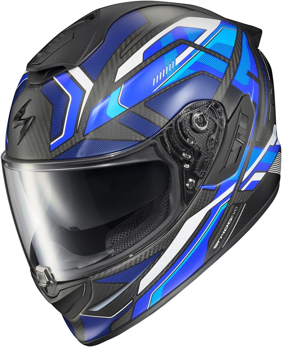 ScorpionEXO ST1400 EVO Carbon Fiber Full Face Sport Touring Street Motorcycle Helmet - Bluetooth Ready Speaker Pockets DOT ECE Hex (Matte Blue - X-Large)