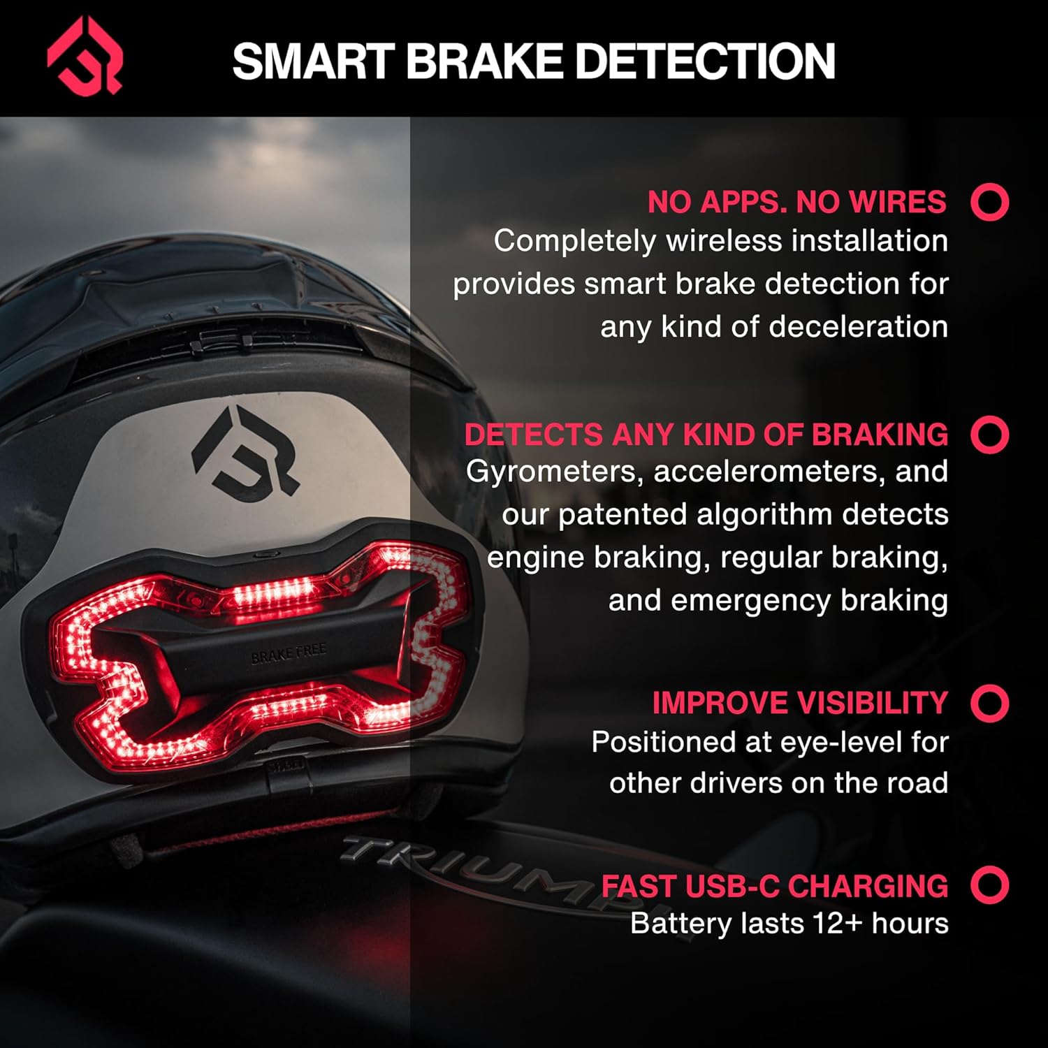 Alternative view of Brake Free Helmet Light - Smart Wireless Motorcycle Lights- Weatherproof LED Motorcycle Helmet Light - Lightweight & Aerodynamic Design - Smart Brake Detection - Single Button Operation - Black