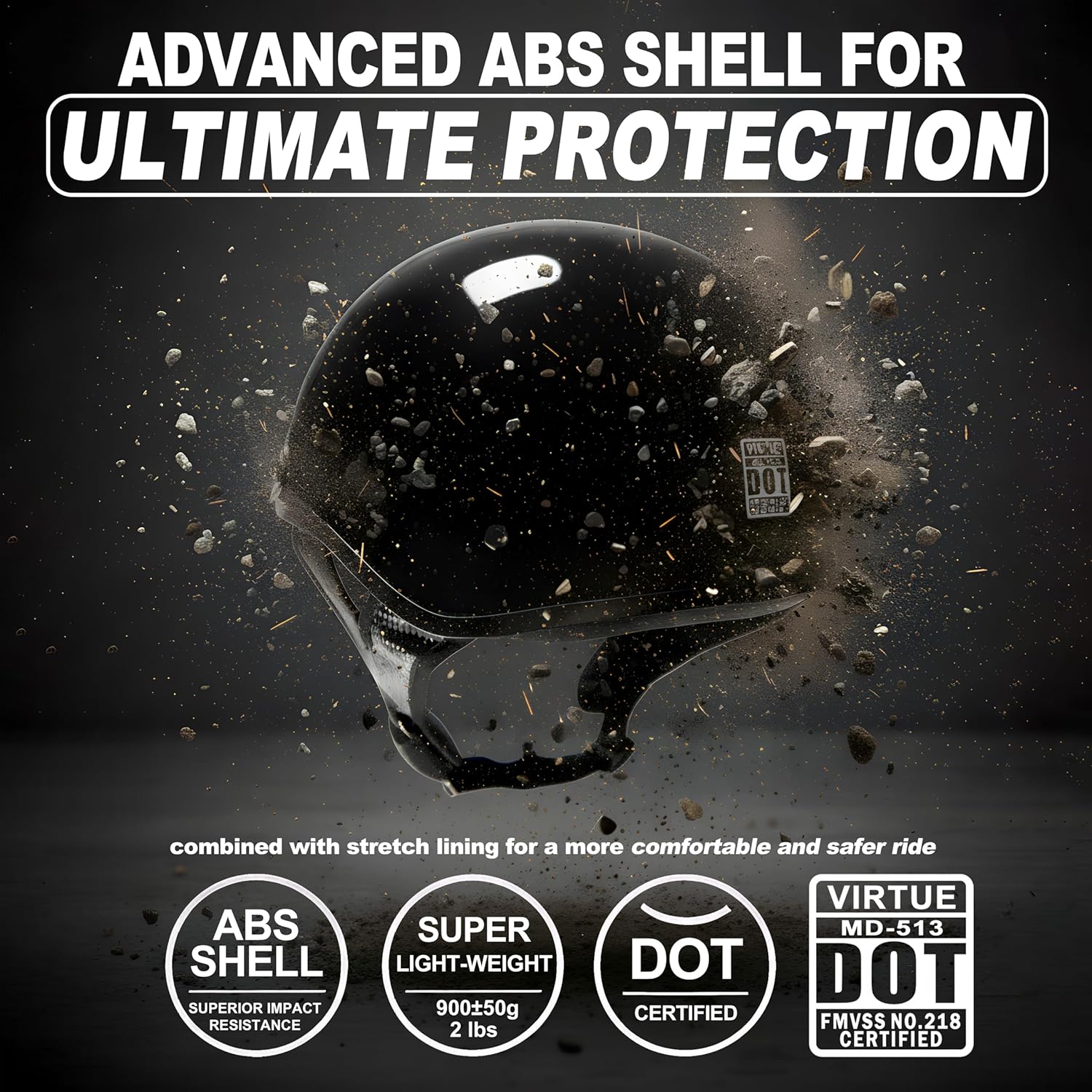 Neohelm Half Helmet Motorcycle Helmets Open Face Dot Approved Helmets for Men Women Biker Scooter (Gloss Black)