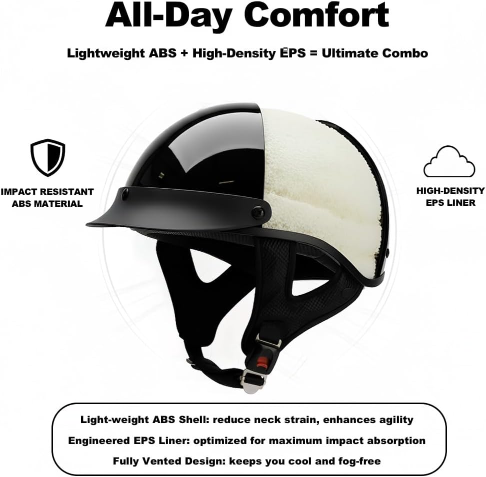 Alternative view of Neohelm Half Helmet Motorcycle Helmets Open Face Dot Approved Helmets for Men Women Biker Scooter (Gloss Black)