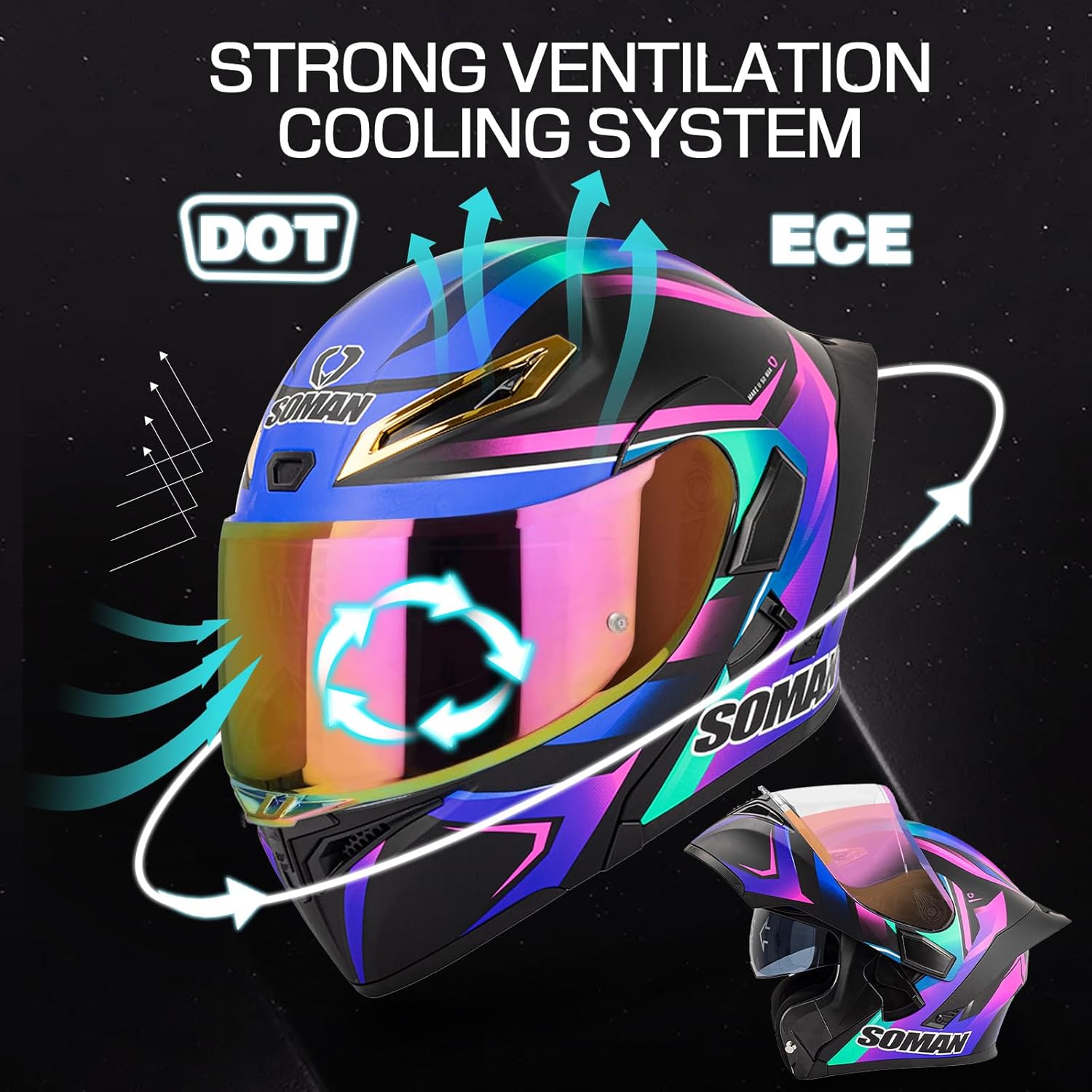 Bluetooth Motorcycle Helmet, DOT Approved Double-Sided Hood Full face flip Type Built-in Dual Speaker Microphone, Suitable for Adults, Men, and Women