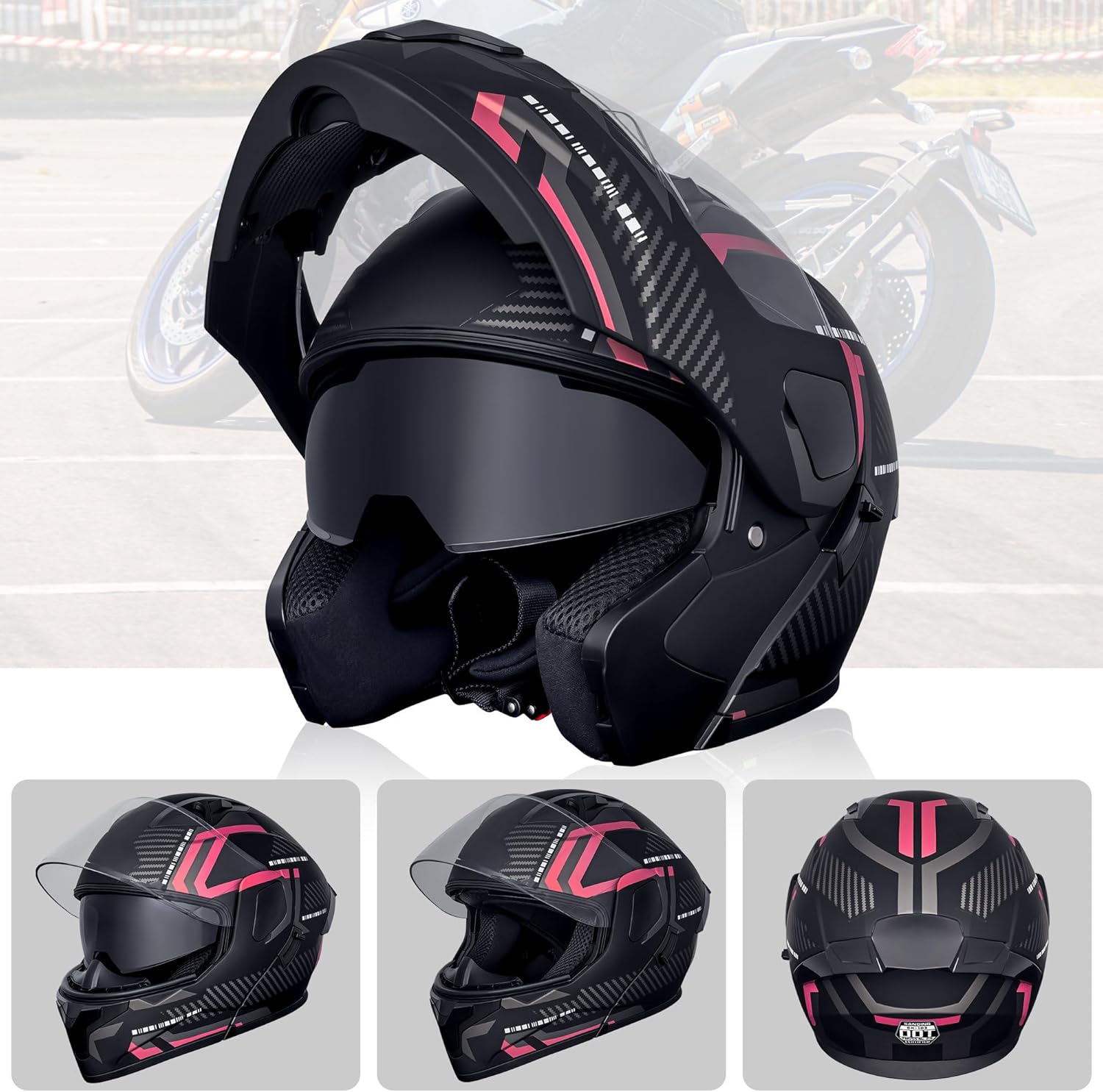 Modular Flip-Up Dual Visor Motorcycle Helmets Full Face Adults Motor-Bike BMX Four Wheelers Helmets for Men Women DOT Approved