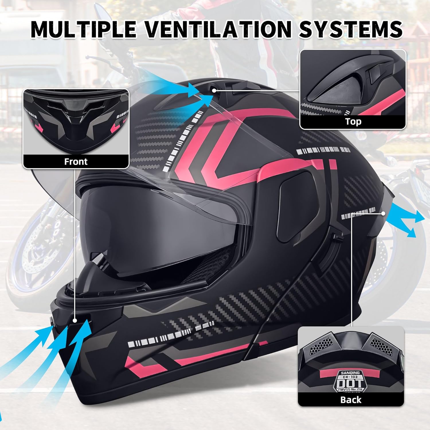 Alternative view of Modular Flip-Up Dual Visor Motorcycle Helmets Full Face Adults Motor-Bike BMX Four Wheelers Helmets for Men Women DOT Approved