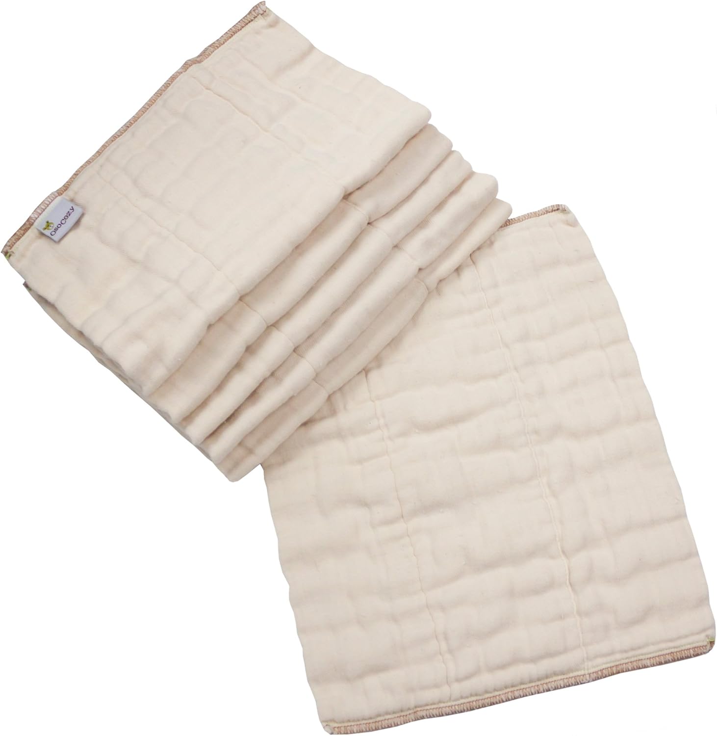 OsoCozy Organic Cotton Prefold Cloth Diapers (6pk) - Super-Soft, Thick, Absorbent, Durable and Ecologically Friendlier.