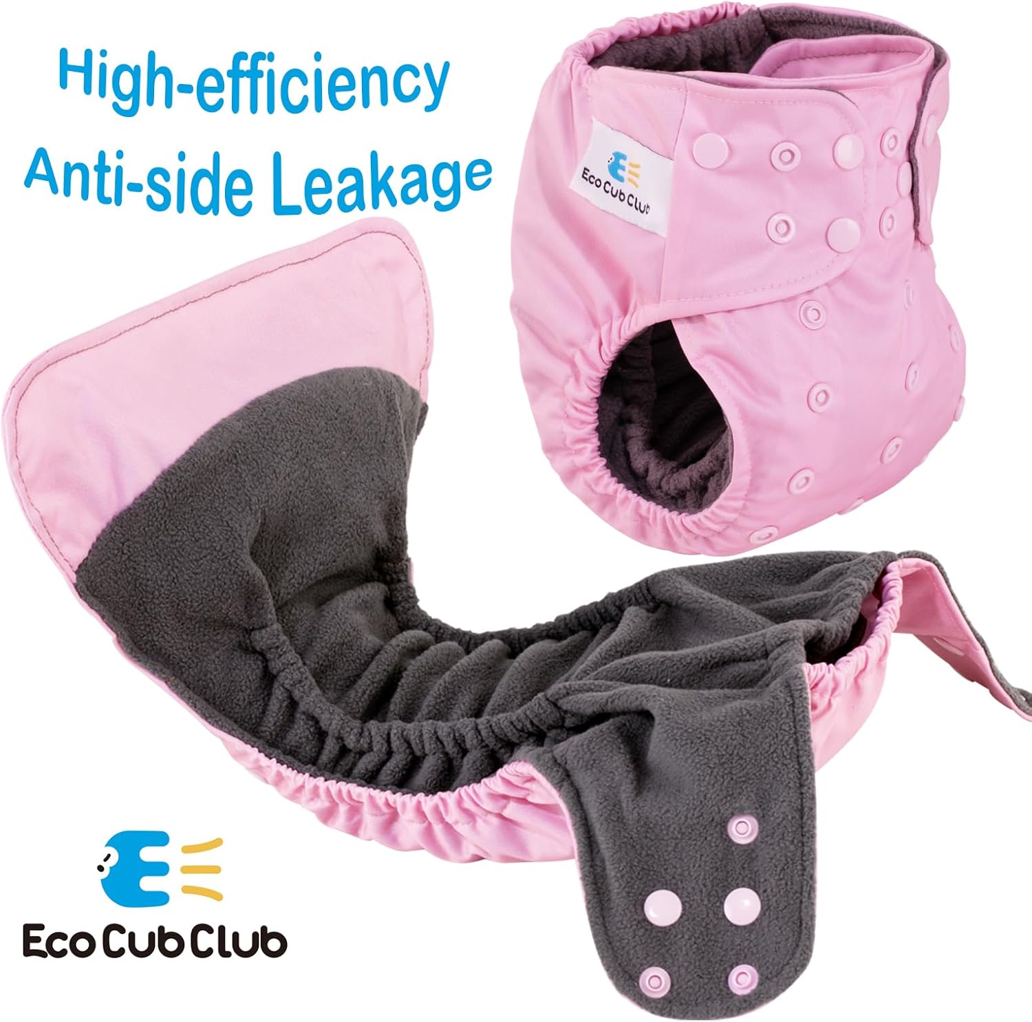 ECOCUBCLUB Reusable Washable Cloth Diapers 6pcs for Baby Shower,Leak-Proof Double Gussets Fleece Lining,12 Soft Fleece Inserts & 2 Wet Bags,Packed in Durable Travel Handbag&Key Chain-G-08-F