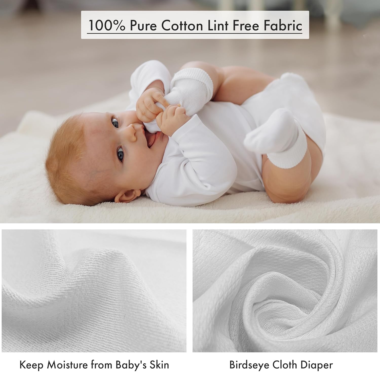 Alternative view of RUVANTI 10 Pack Birdseye Flat-Fold Cloth Diapers for Babies, 100% Cotton Extra Large Reusable Diapers, Baby Burp Cloths