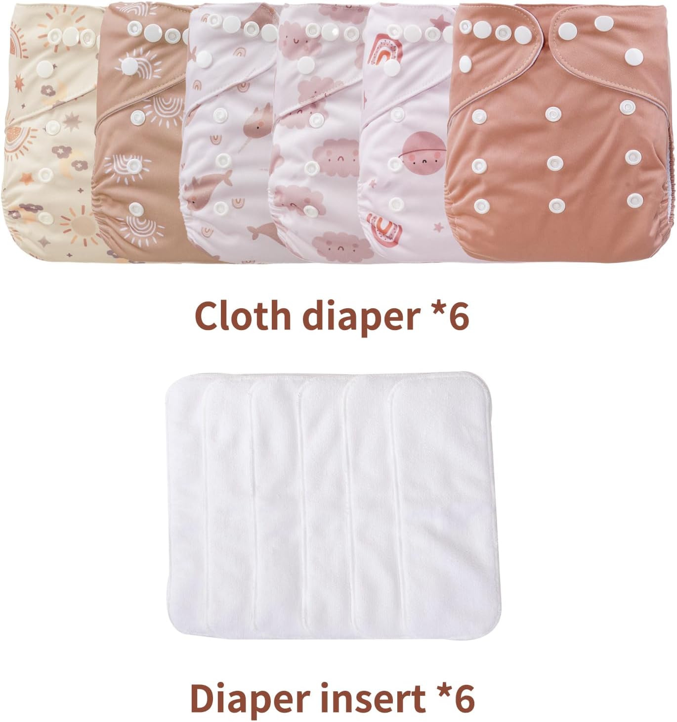 Alternative view of CoolaPeach 12 Set Reusable Adjustable Cloth Diapers for Newborn to 0-3 Years,One Size Washable Pocket Nappy Covers for Baby Girl and Boy,6 Pack Cloth Diapers+6pcs Microfiber Inserts(Pink)