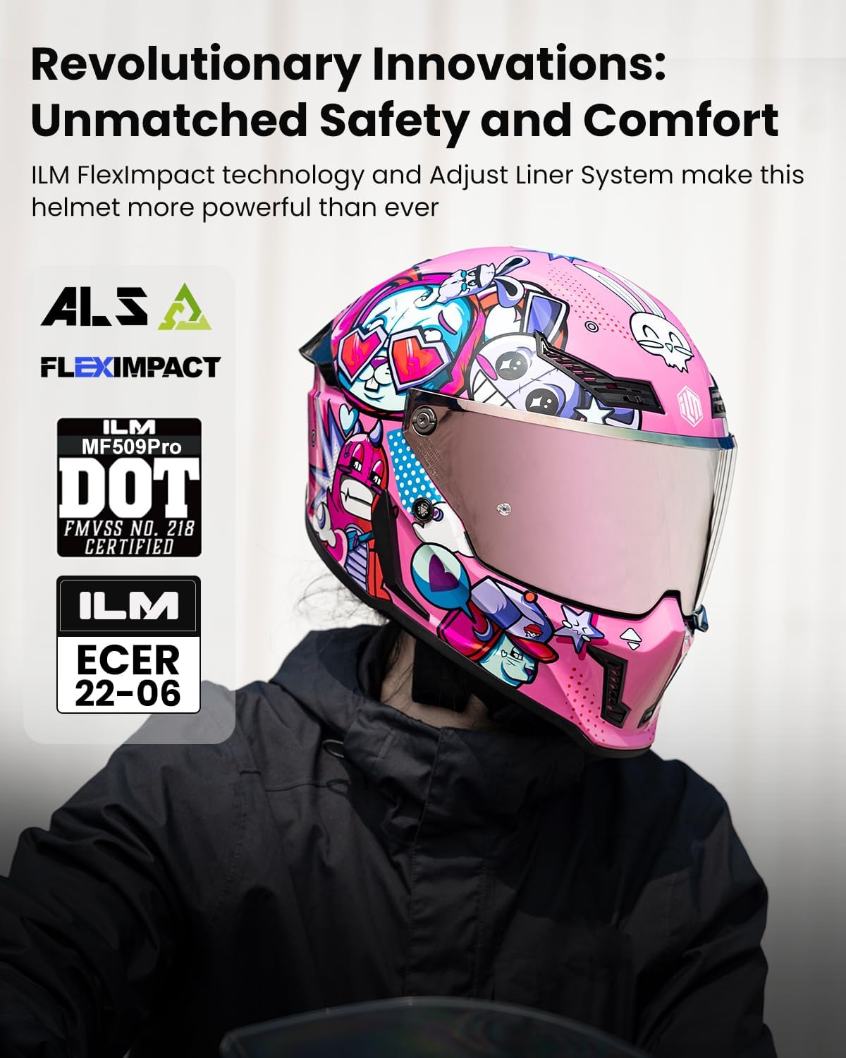 ILM Motorcycle Helmets for Adult Men Women Full Face DOT ECE Powersports Dual Visor Street Racing with Pinlock Cascos para Motos Model MF509 Pro