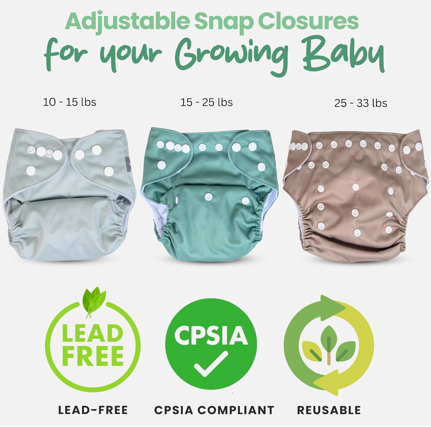 Alternative view of Cloth Diapers 6 Pack with 6 Inserts & Wet Bag – Reusable, Adjustable Fit for Babies & Toddlers – One Size Diapers That Grow with Your Baby – Machine Washable & Eco-Friendly