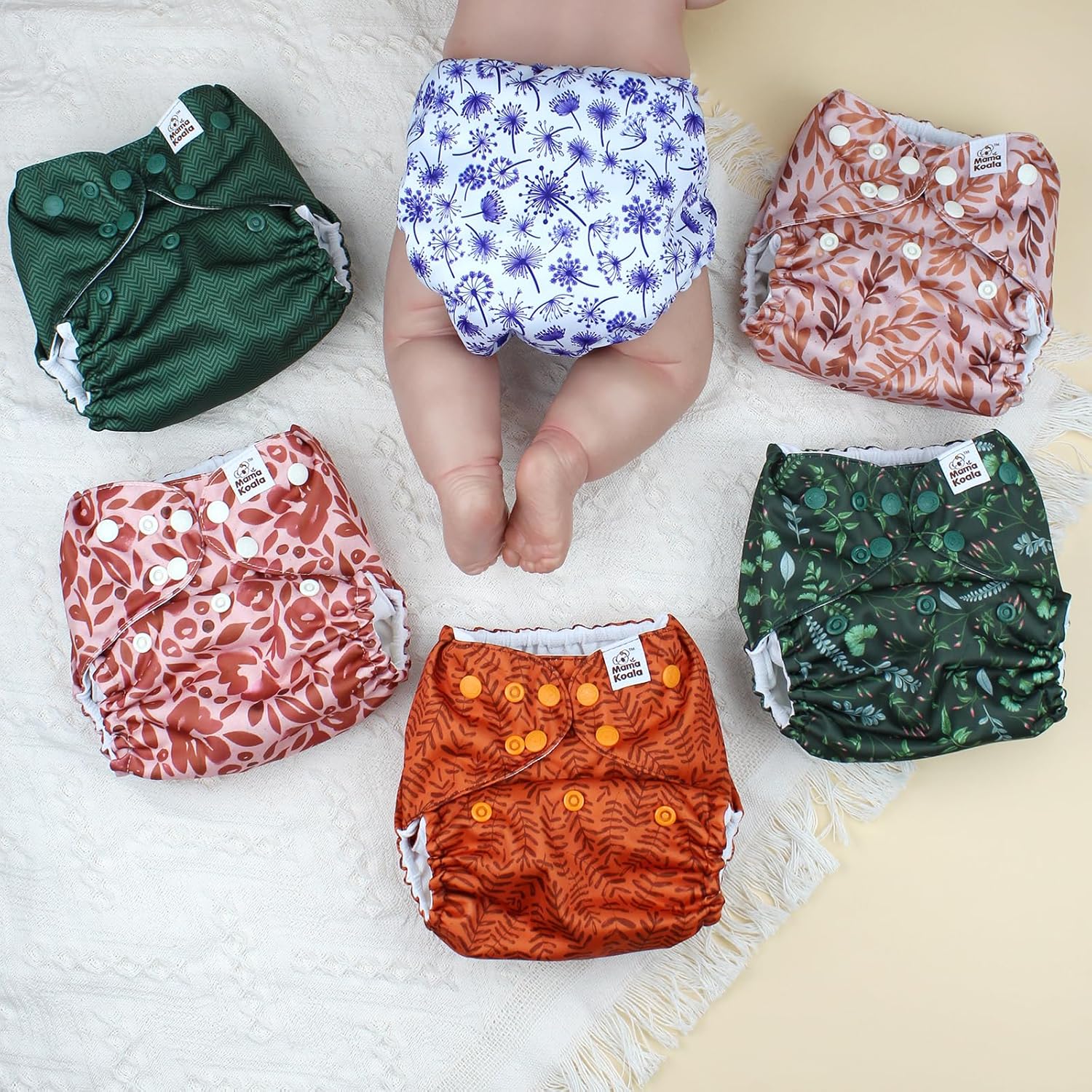 Alternative view of Mama Koala 3.0 Pocket Cloth Diapers for Babies with AWJ Lining, 6 Pack with 6 4-Layer Natural Cloth Diaper Inserts - Reusable and Washable Pocket Diapers(Neutral Leave)