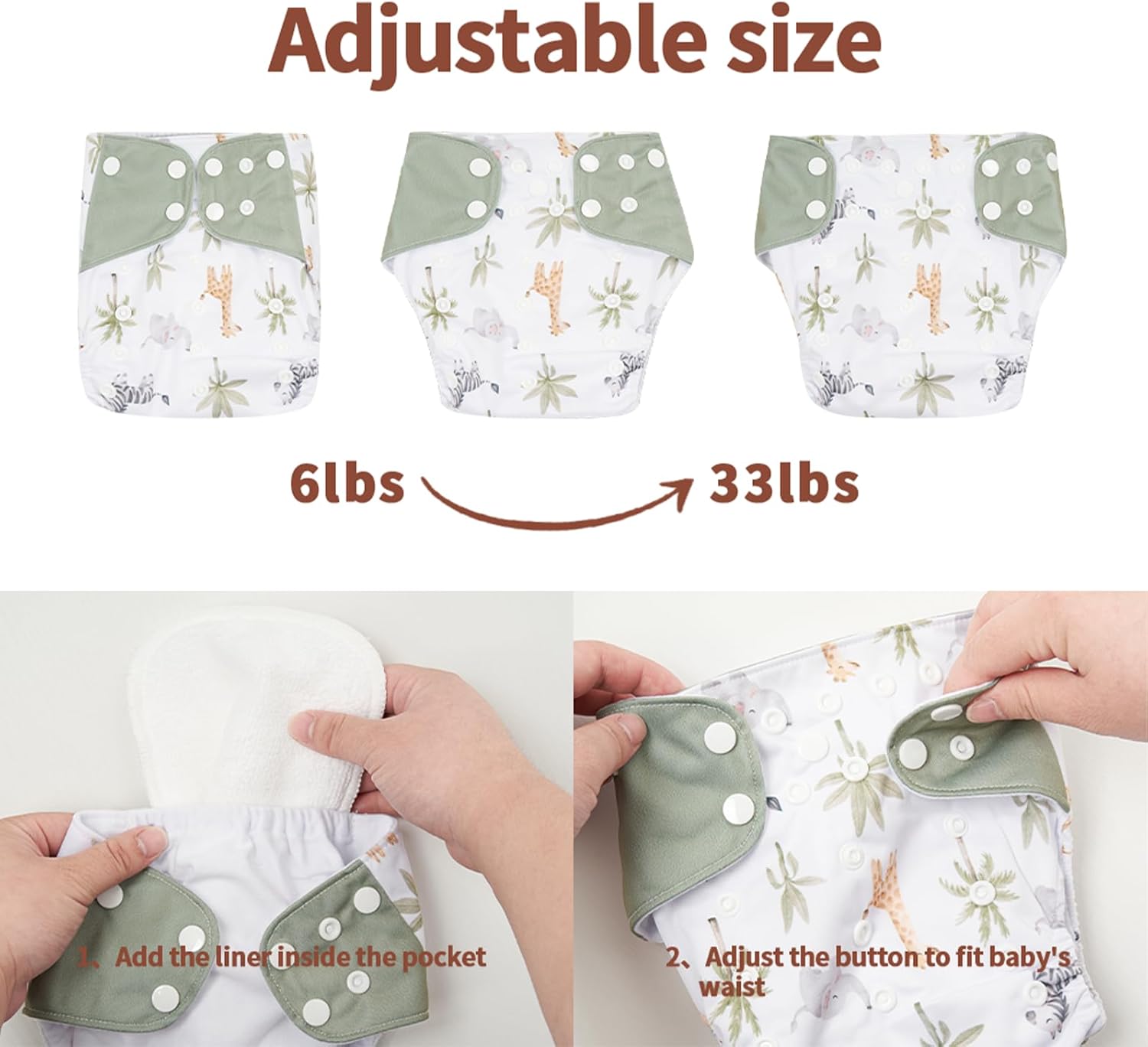 Alternative view of HappyFlute 9 Sets Newborn Baby Cloth Pocket Diapers Adjustable Reusable for Baby Boys and Girls(6-33 pounds,0-3 Years),One Wet Bag+4Diapers and 4Inserts (AD10)