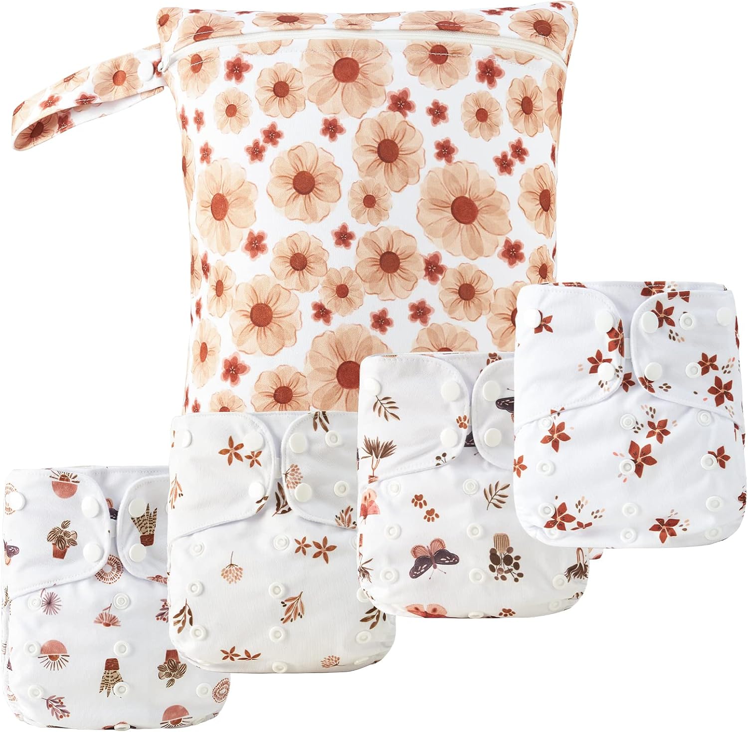 HappyFlute 9 Sets Newborn Baby Cloth Pocket Diapers Adjustable Reusable for Baby Boys and Girls(6-33 pounds,0-3 Years),One Wet Bag+4Diapers and 4Inserts (AD10) - Image 8