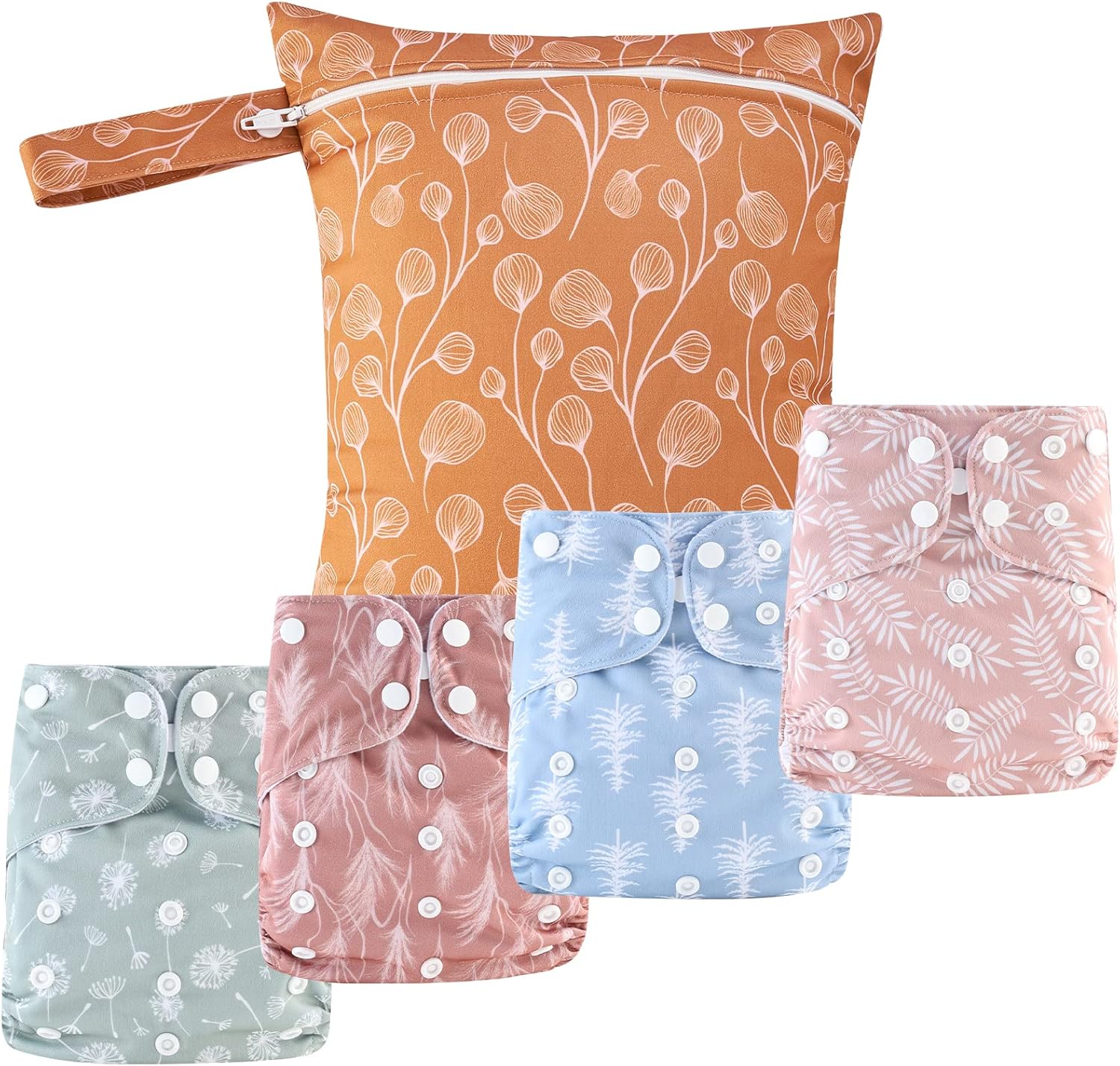 HappyFlute 9 Sets Newborn Baby Cloth Pocket Diapers Adjustable Reusable for Baby Boys and Girls(6-33 pounds,0-3 Years),One Wet Bag+4Diapers and 4Inserts (AD10) - Image 9