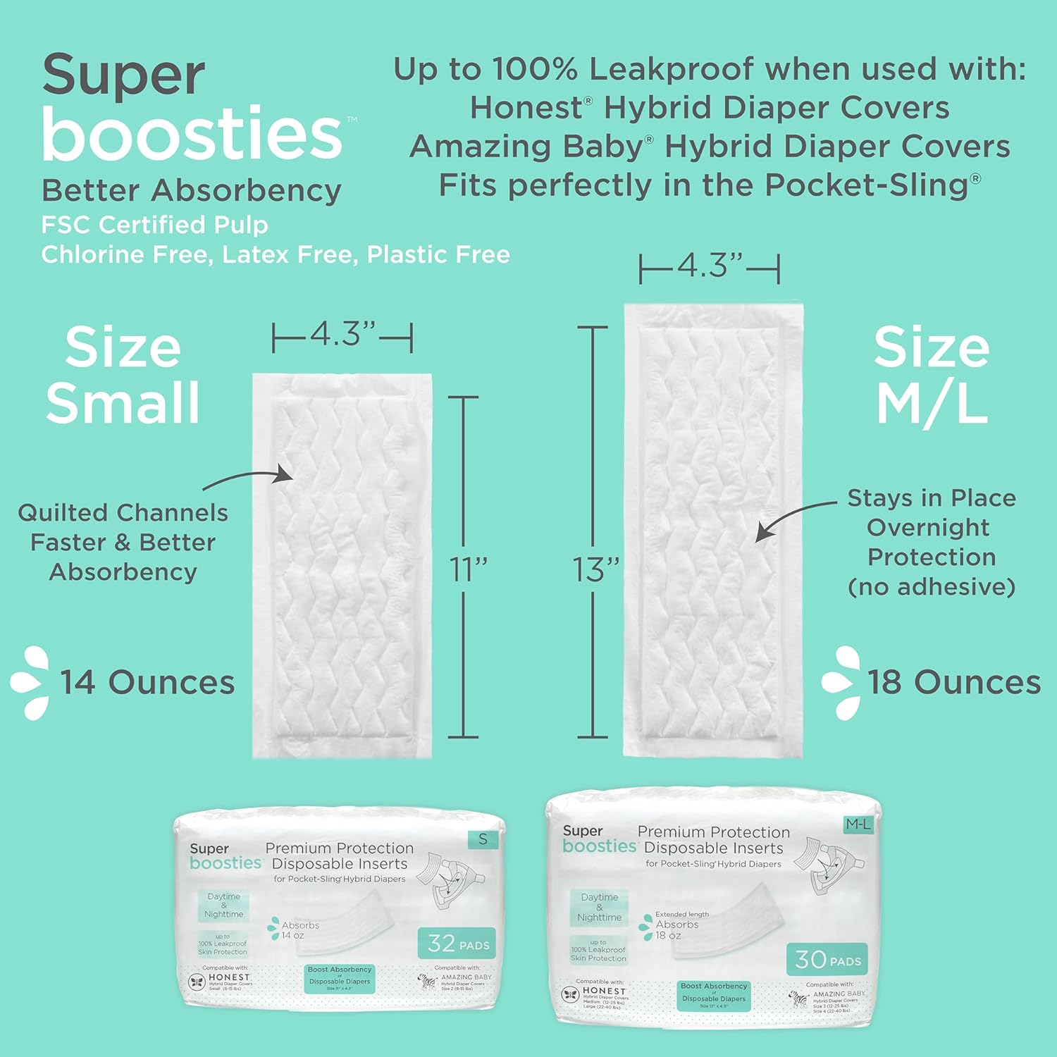 Alternative view of Honest Hybrid Cloth Diaper Covers with Pocket-Sling, Small (8-15 lbs), Stops Nighttime Leaks, Use with Boosties Disposable Diaper Pad or Reusable Insert, 3 Pack of Cotton Muslin Covers