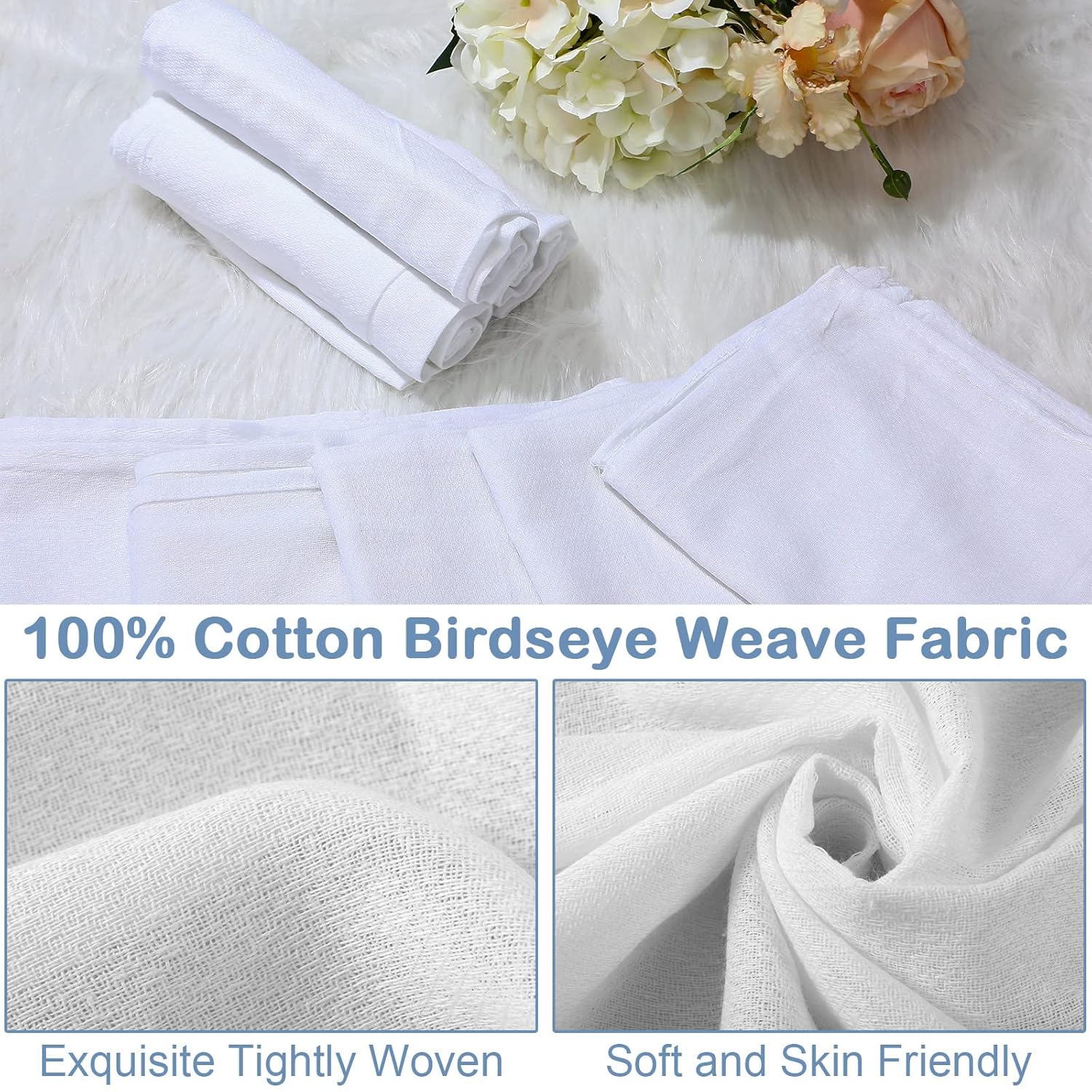 50 Count Birdseye Cloth Diapers for Babies Reusable Baby Diapers Cloth Large 27 x 27 Inch Cotton Baby Reusable Burp for Babies Boy Girl Toddlers - Image 3