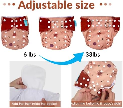 Alternative view of Smarbore Baby Cloth Diapers Set - 4 Pack with 4 Inserts & 1 Wet/Dry Separation Bag, Reusable Infant Toddler Nappy, Adjustable Pocket Diapers for Baby Boys and Girls (6-33 pounds, 0-3 Years)