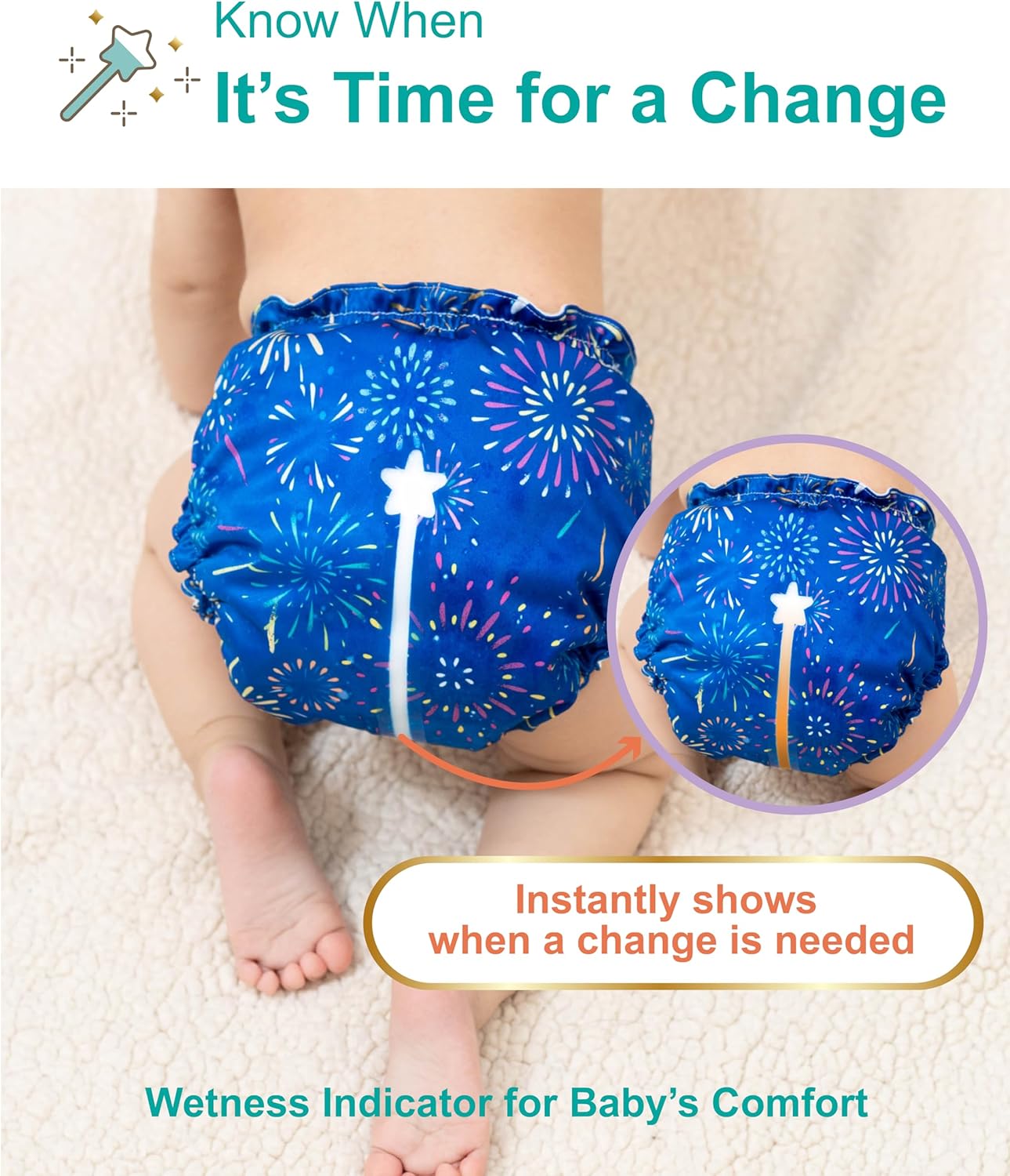 Alternative view of Wonderland Reusable Cloth Diapers with Wetness Indicator, Waterproof & Skin Friendly Covers and Insert, Washable Diapers for Newborns, Baby (11-33 pounds, One Size, 3 Packs)