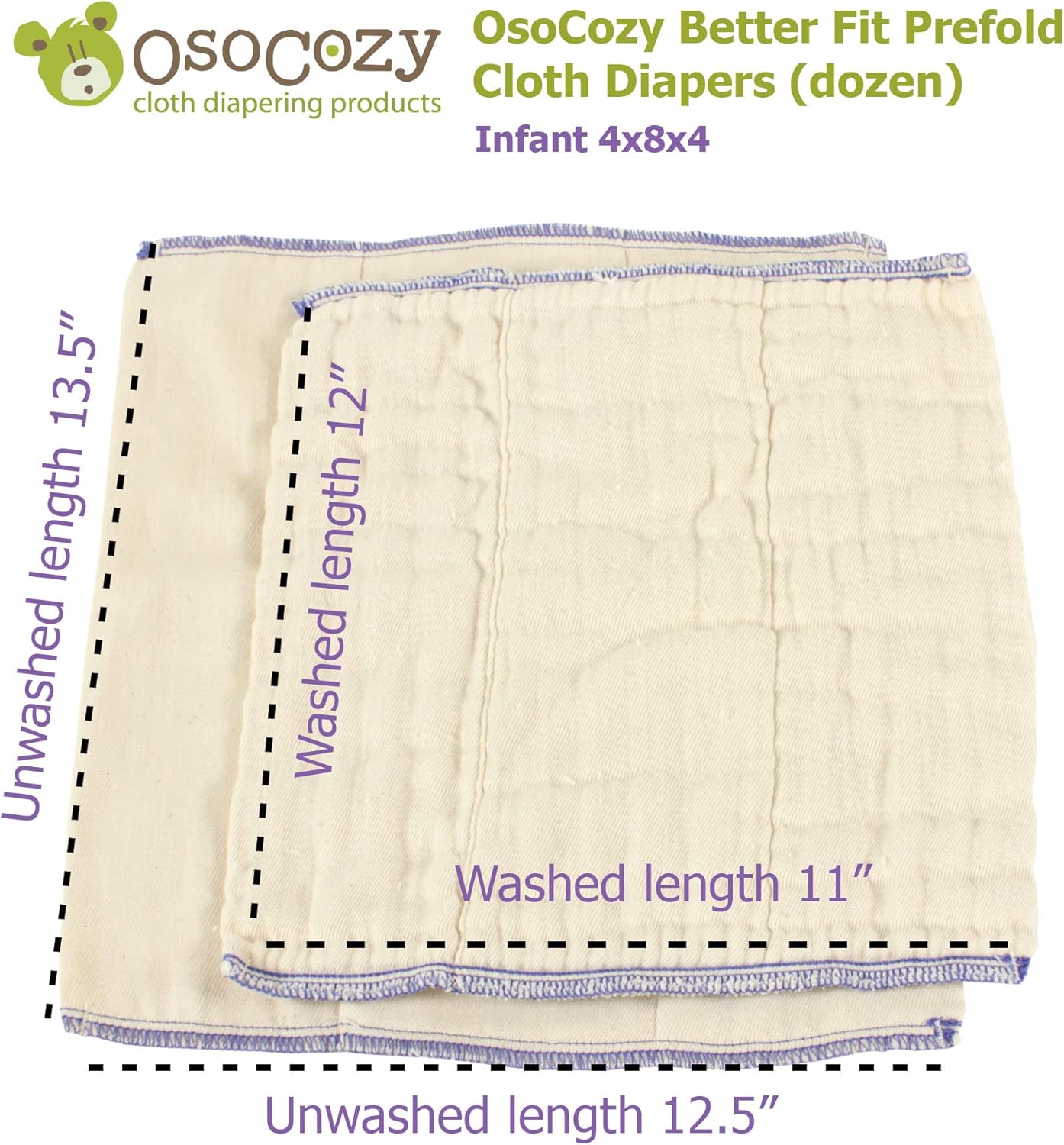 Alternative view of OsoCozy Better Fit Unbleached Prefold Cloth Diapers -100% Cotton, Gauze Weave, Sized for Tri Folding - Size 1 - (Infant 4x8x4 Fits 6-16 lb.) - 1 Dozen