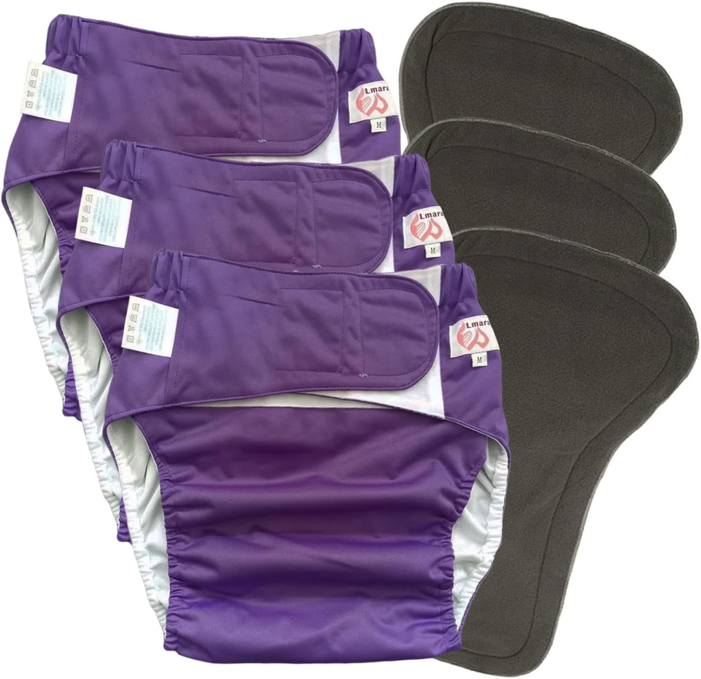 3 Pack Adult Cloth Diapers with Oversized Diaper Inserts, TPU Waterproof Nappy Reusable Washable Elderly Incontinence Care Protection Nappies Underwear for Men or Women, Waist 23.6-35.4 Inches (M) - Image 8