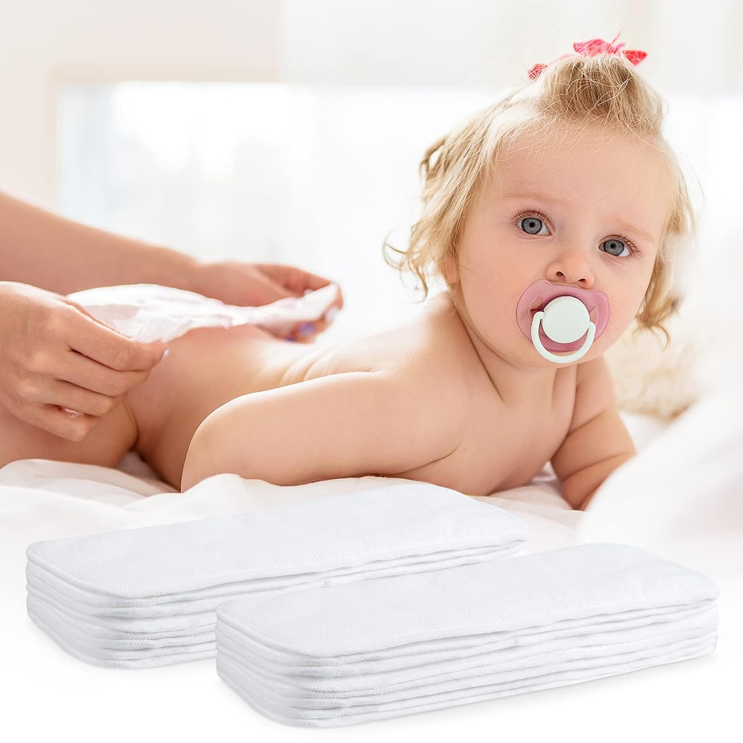 24 Pack Cloth Diaper Inserts Reusable Newborn 3 Layer Absorbent Breathable Cloth Diaper Inserts Overnight Microfiber Nappy Liners with an Extra Bag