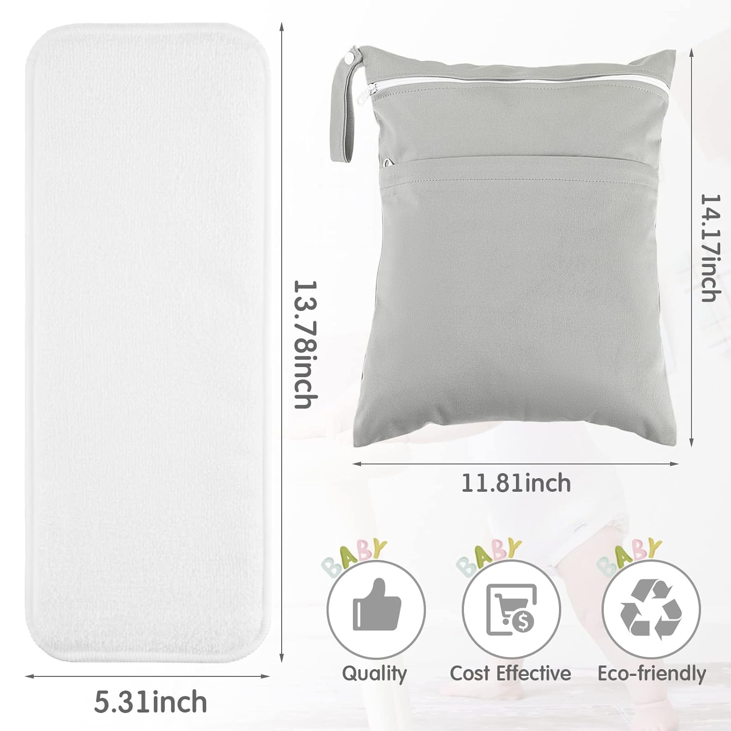 Alternative view of 24 Pack Cloth Diaper Inserts Reusable Newborn 3 Layer Absorbent Breathable Cloth Diaper Inserts Overnight Microfiber Nappy Liners with an Extra Bag