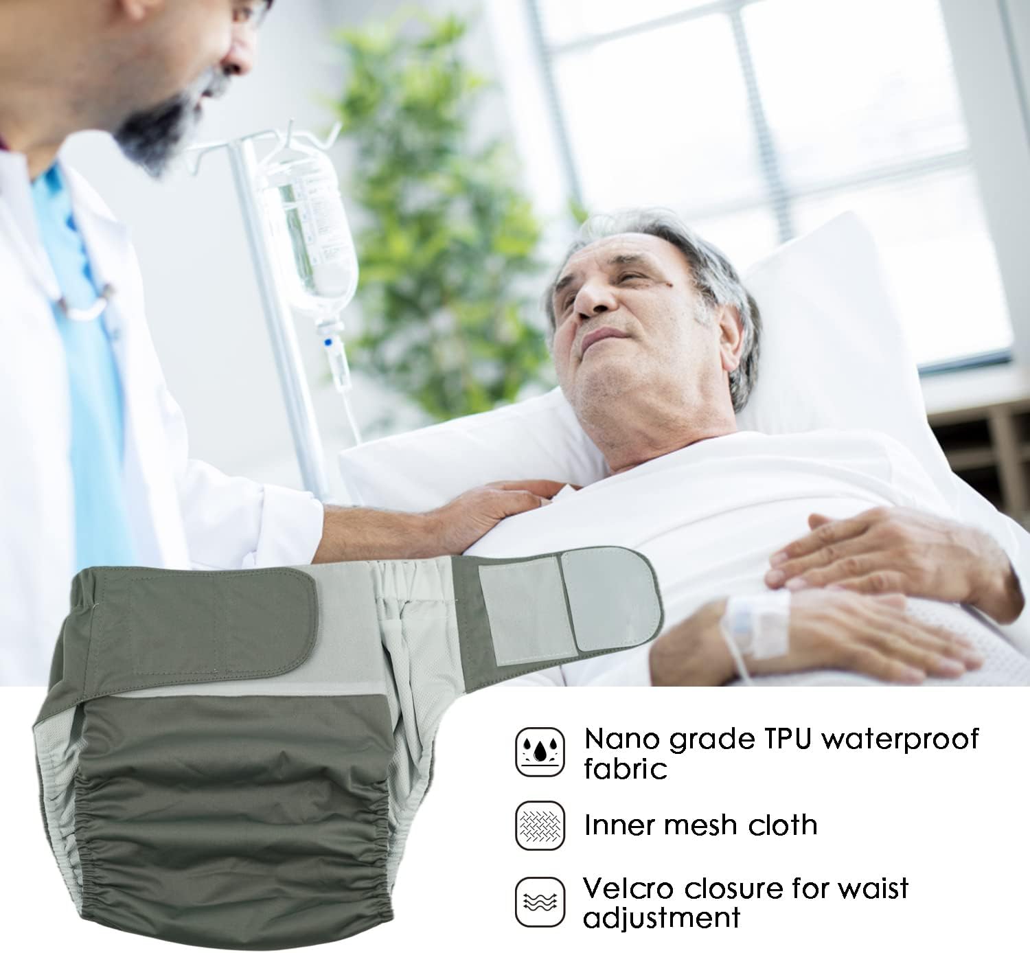 3 Pack Adult Cloth Diapers with Oversized Diaper Inserts, TPU Waterproof Nappy Reusable Washable Elderly Incontinence Care Protection Nappies Underwear for Men or Women, Waist 35.4-47.2Inches (L) - Image 3