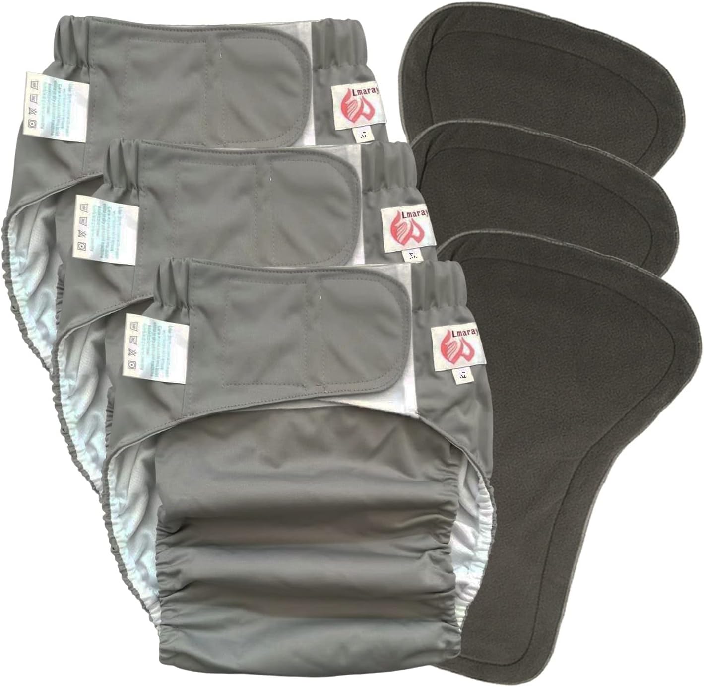 3 Pack Adult Cloth Diapers with Oversized Diaper Inserts, TPU Waterproof Nappy Reusable Washable Elderly Incontinence Care Protection Nappies Underwear for Men or Women, Waist 35.4-47.2Inches (L) - Image 7