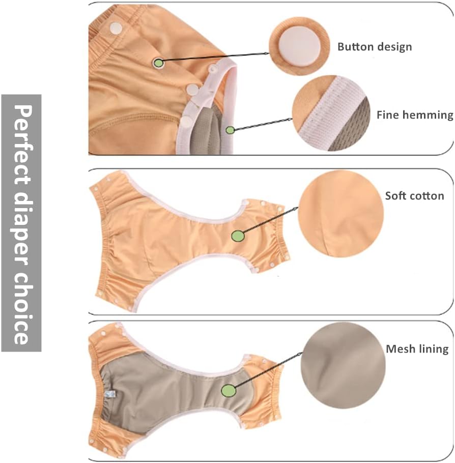 WEEOATAR Unisex Reusable Adult Cloth Diaper,Washable Swim Nappies,Adjustable Incontinence Cloth Diaper with Snaps,Underwear for Seniors,Disability,Postpartum Waist:26.0-39.4in(Grey,L)