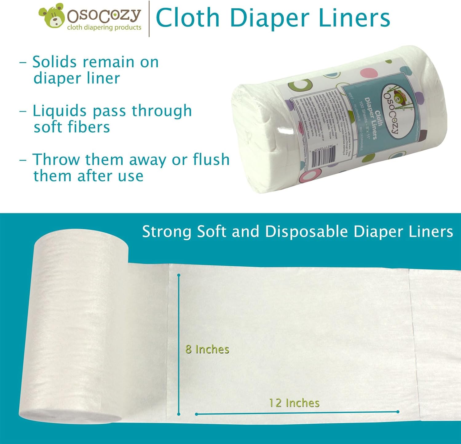 Alternative view of OsoCozy Flushable Diaper Liners 3 Pack - Makes Cloth Diapering Laundering Easier - Super Soft and Gentle on Baby’s Skin -100 Sheets per roll -3 Rolls.