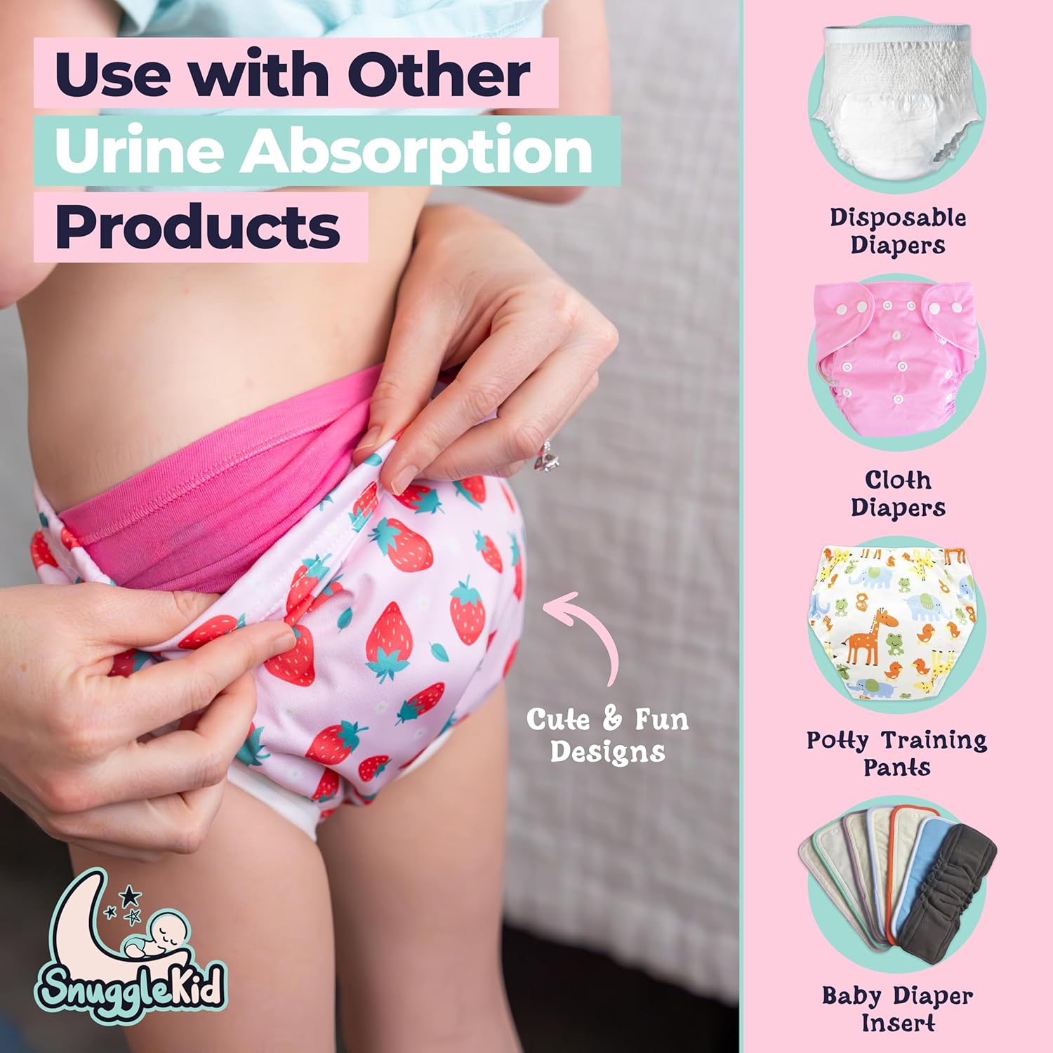Alternative view of Waterproof Plastic Underwear for Potty Training, 6-Pack - Super-Soft Cloth Diaper Covers with Ultra-Thin TPU Inner Layer to Prevent Leaks - Reusable - Multicolor Prints