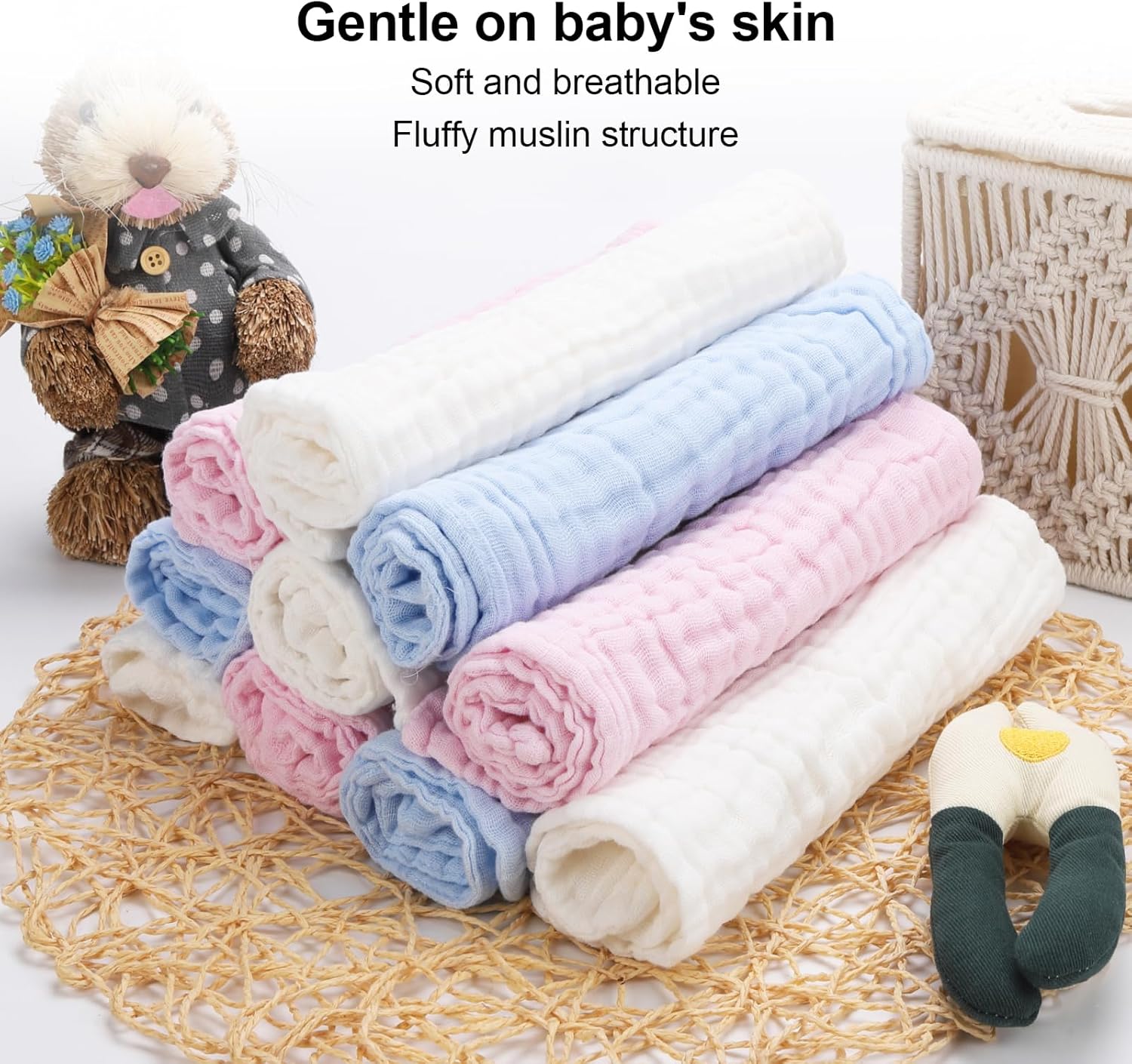 Alternative view of 10 Pack Muslin Burp Cloths - 17"x9" 6-Layer 100% Cotton - Ultra Soft & Super Absorbent for Baby Spit Up & Drool - Gentle Burping Cloths for Newborn Boys & Girls, Essential Baby Items