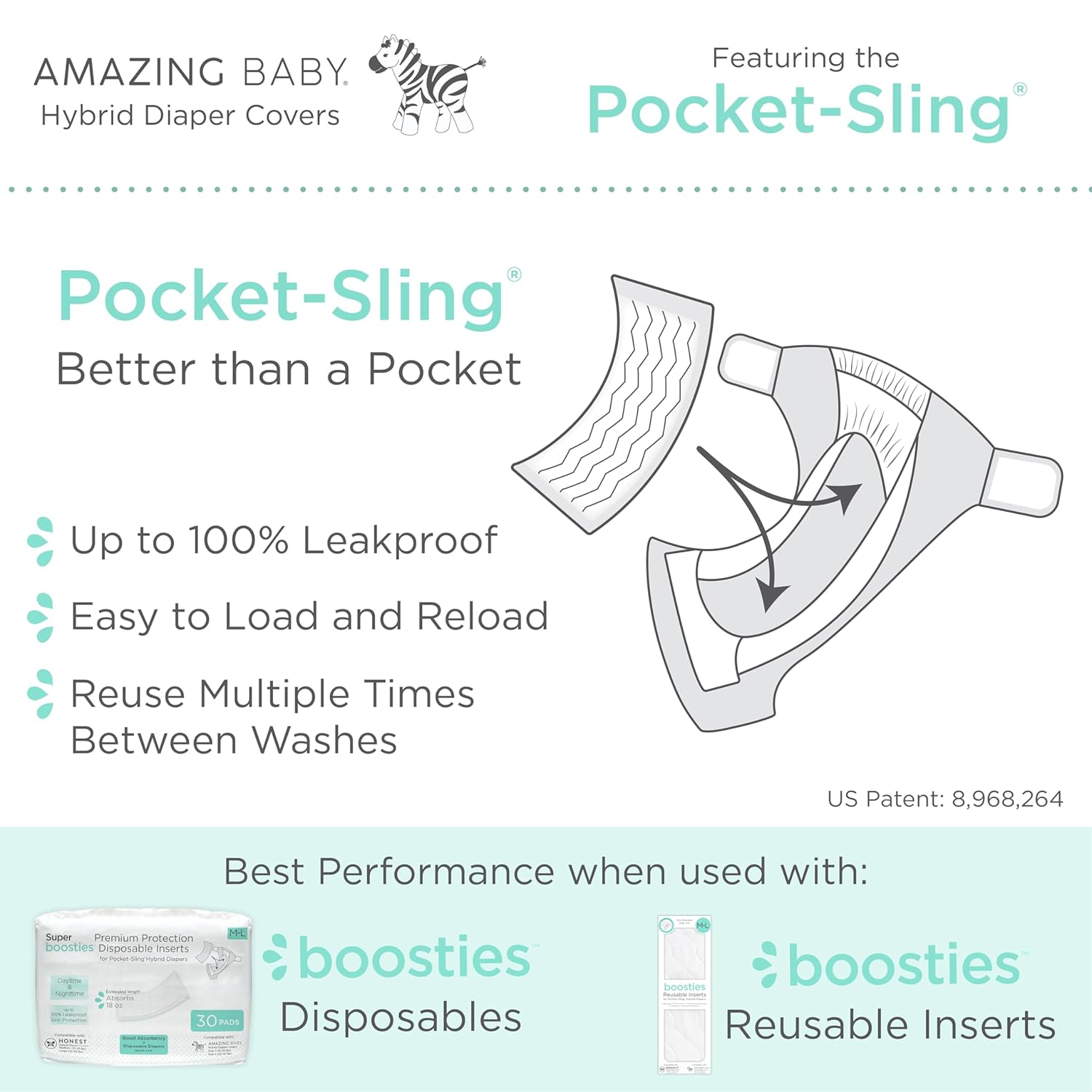 Alternative view of Amazing Baby Hybrid Cloth Diaper Cover with Pocket-Sling, Small, Sz 2 (8-15 lbs), Use with Boosties Inserts, Pink Watercolor Dots, SmartNappy Set includes Muslin Cover + Tri-fold Insert + Booster Pad