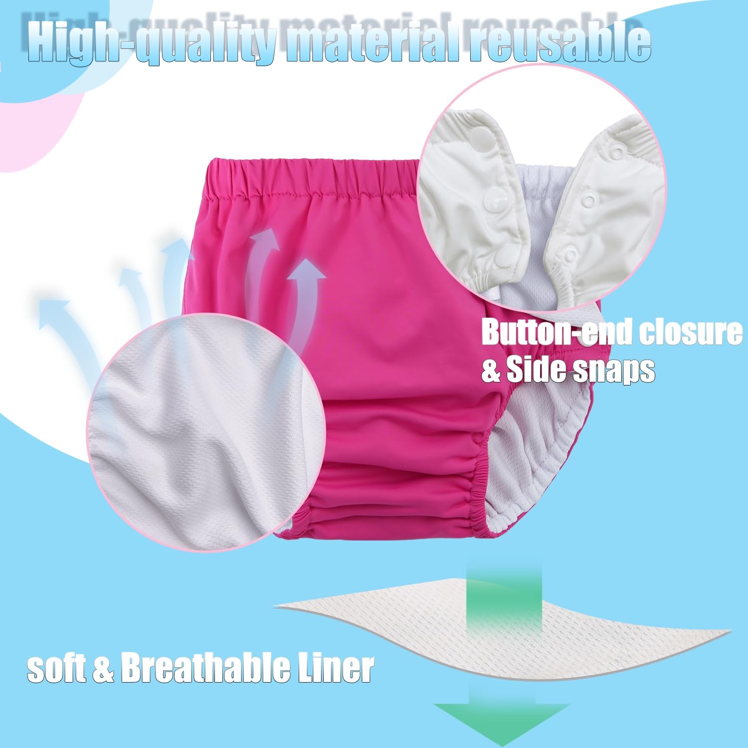 Alternative view of Baby Newborn Reusable Swim Diapers Washable Toddler Unisex Swim Diaper Infant Swimming Diapers (Pink Strawberry, 3-6 M)