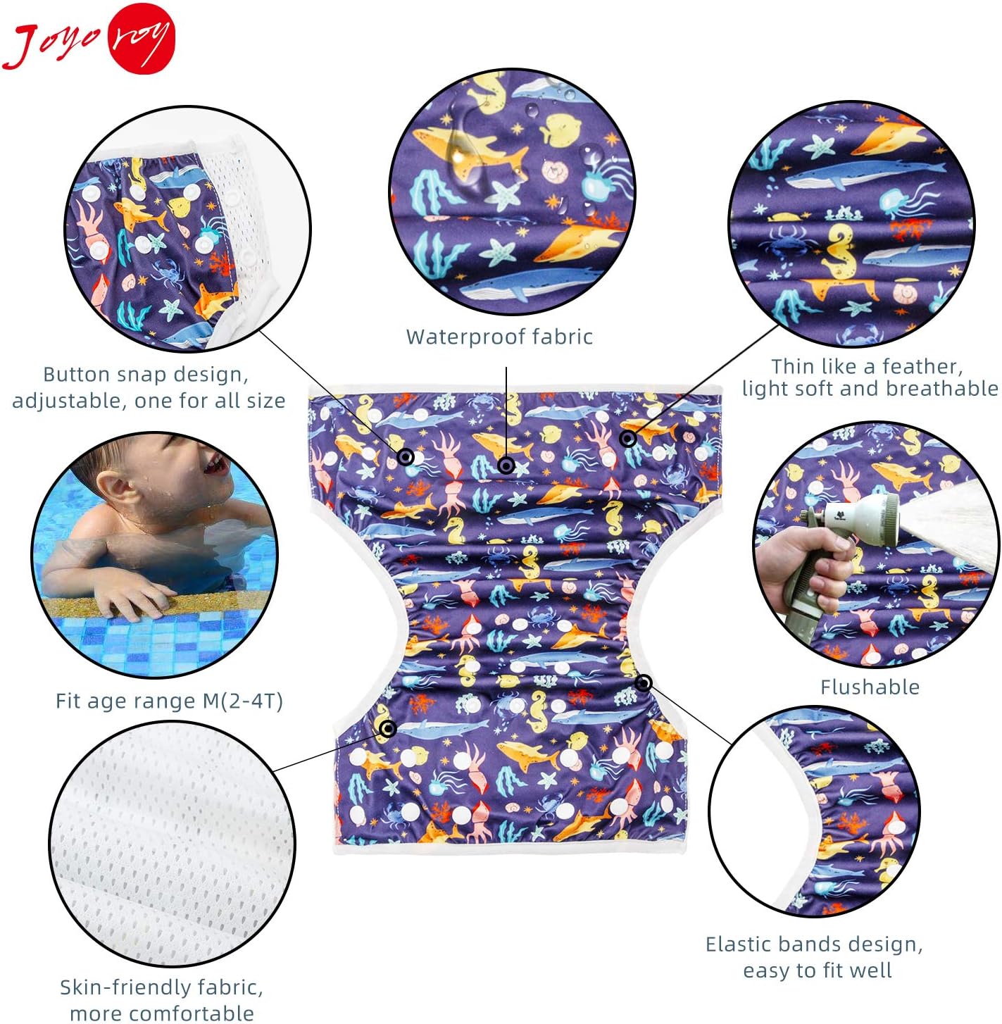 Joyo roy Reusable Swim Diaper 2pcs One Size Adjustable Baby Swim Diaper Reusable for Toddler Swimming Diapers Size 4 Soft Baby Boy Water Diapers 4T Pool & Beach Baby Essentials for Swimming Lessons - Image 2