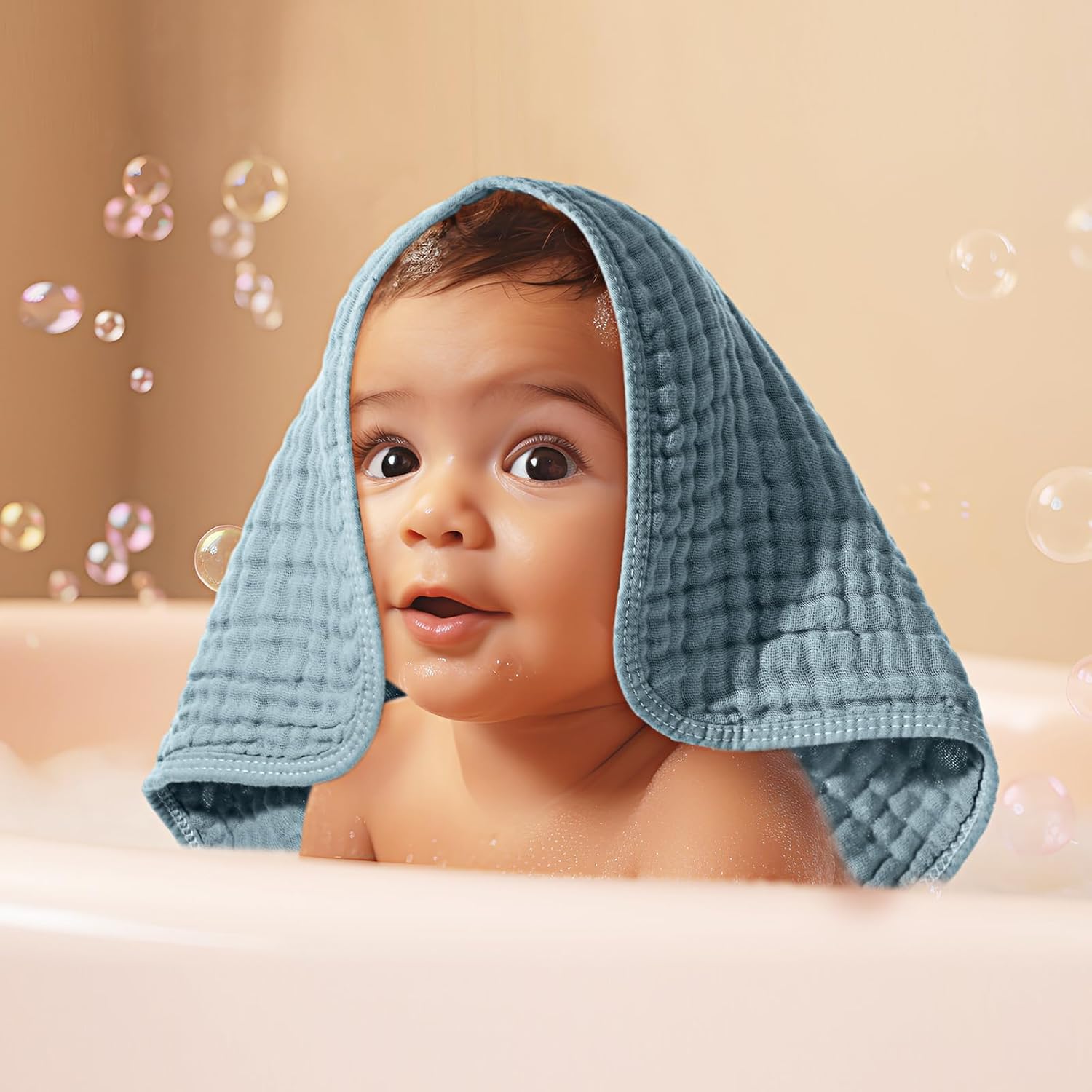 Hicarer 6 Count Muslin Burp Cloths Cotton Baby Burping Rags Large 20 x 10 Inch 6 Layers Spit up Rags Soft Absorbent Multicolor Wash Cloths Diapers for Newborn Baby Girl Boy(Retro Colors Series)