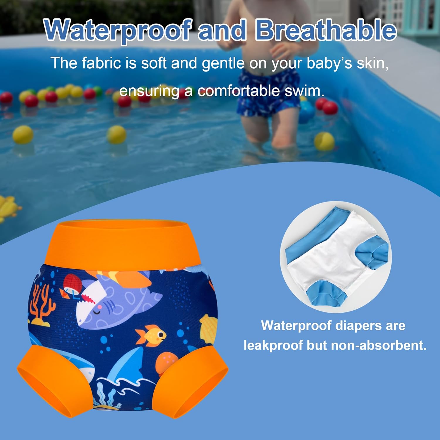 Alternative view of BIG ELEPHANT Baby Swim Diapers 3-Pack u2013 Reusable Waterproof Swim Pants for Boys and Girls, Soft Breathable Swimwear for Pool