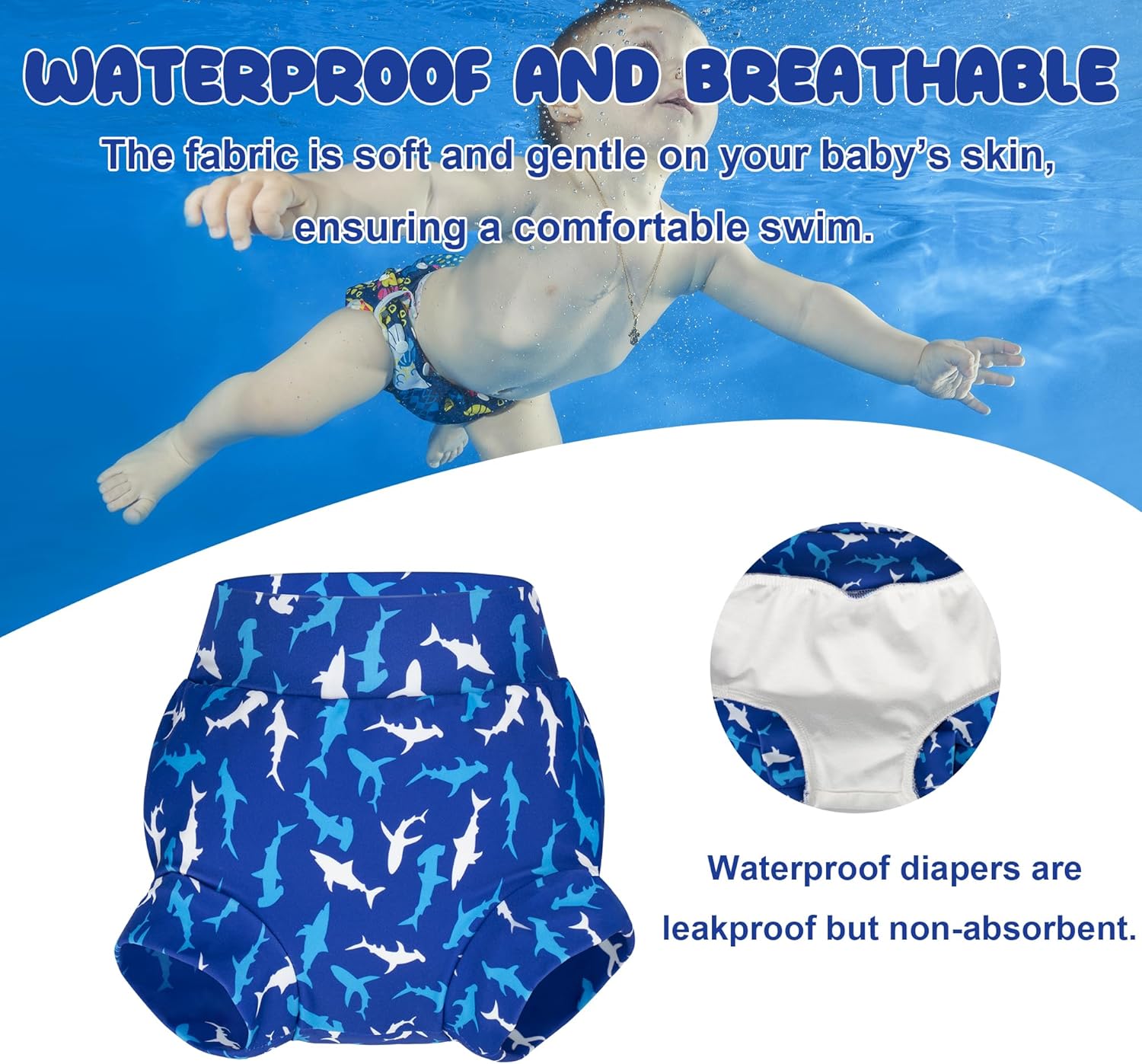 BIG ELEPHANT Baby Swim Diapers 3/6 Pack u2013 Reusable Waterproof Diapers, Soft Breathable Swimwear for Boys and Girls