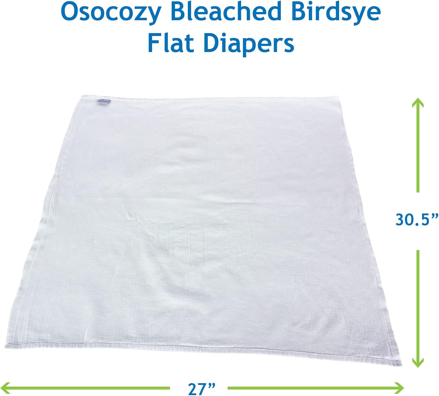 OsoCozy Bleached Birdseye Flat Cloth Diapers (1 Dozen) - 27.5 x 30.5 Inches, One-Layer Flat Cloth Baby Nappies Made of Soft, Durable 100% Birdseye Weave Cotton