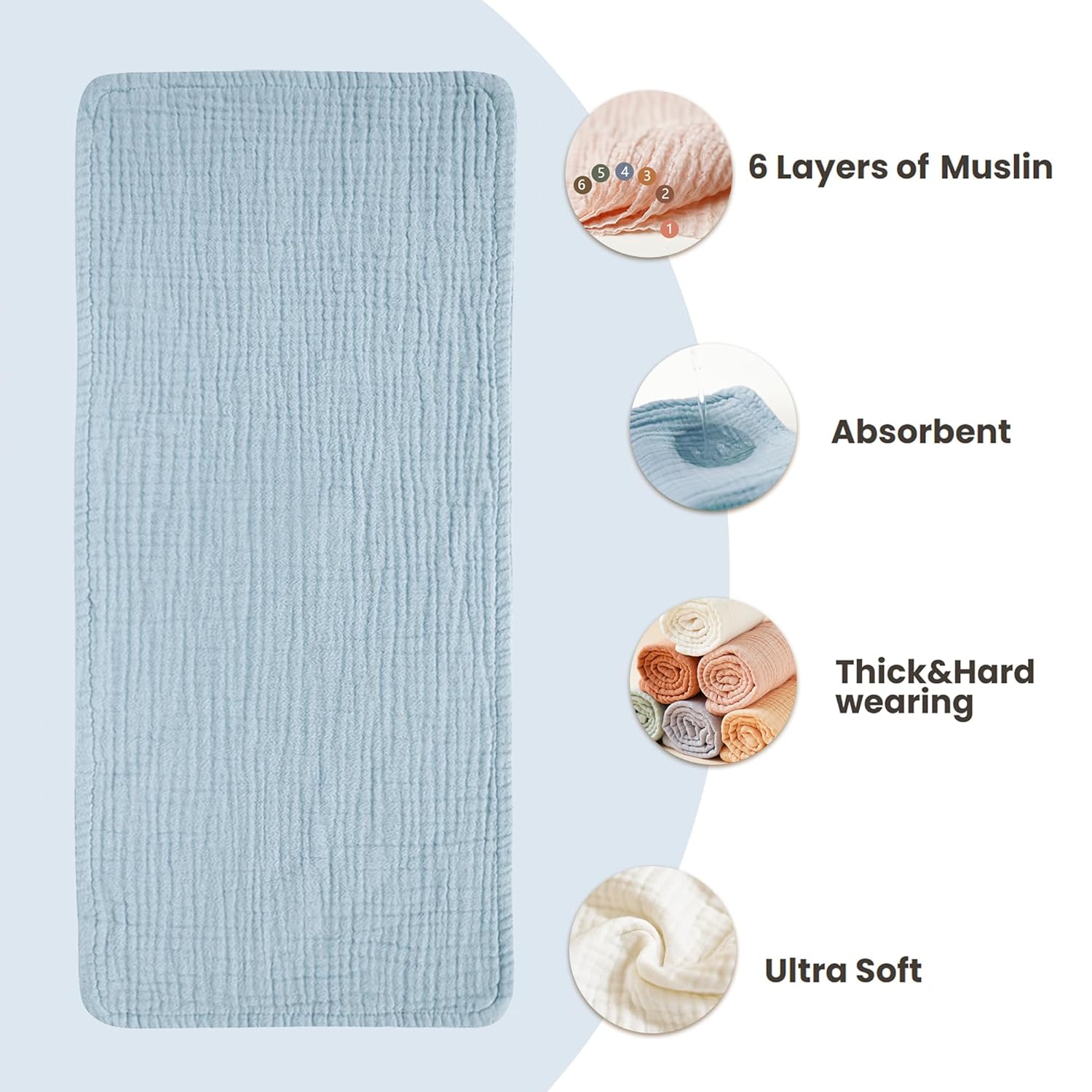 Alternative view of Konssy Muslin Baby Burp Cloths 6 Pack, Soft Absorbent 100% Cotton Burping Clothes for Newborns, Baby Boys and Girls, Unisex