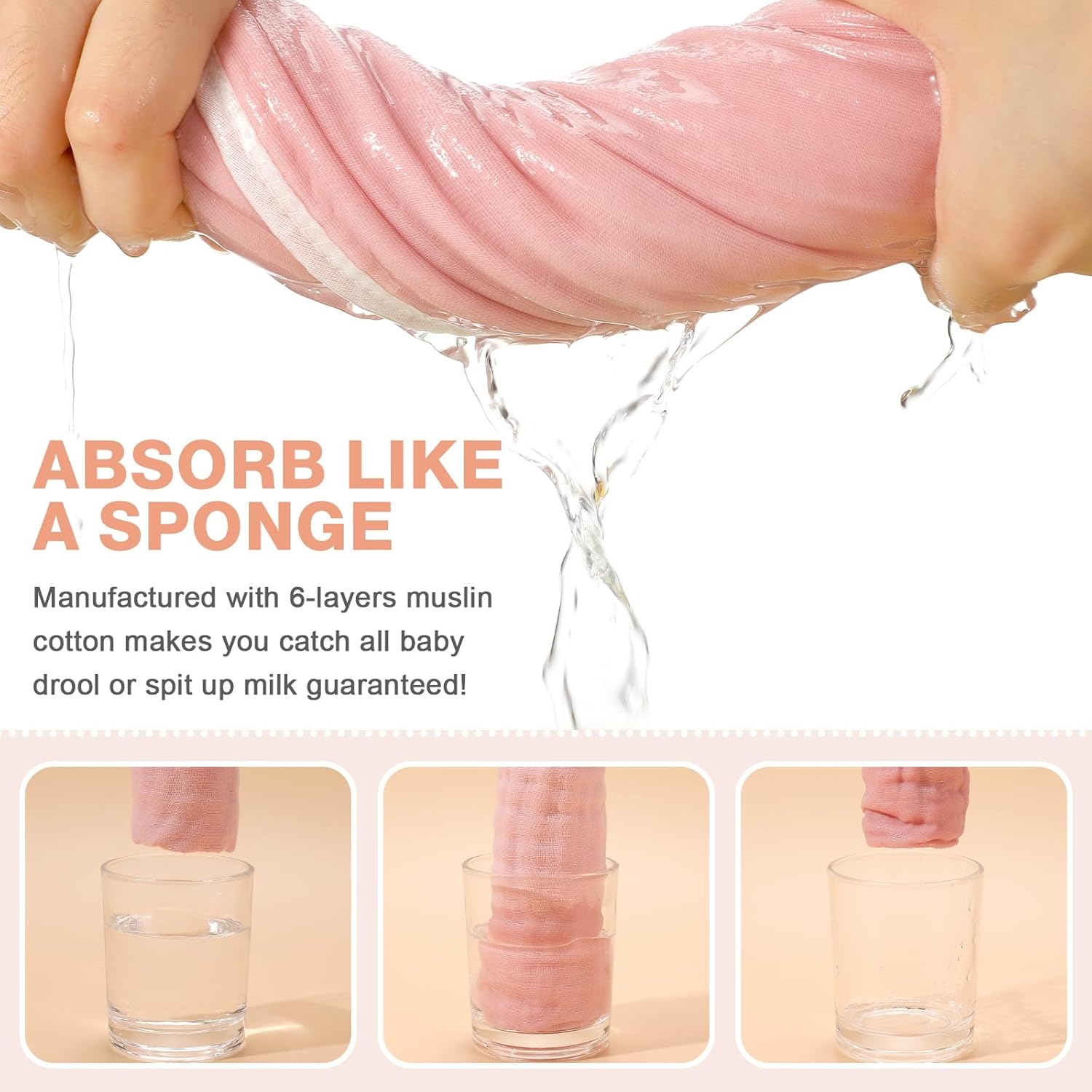 Alternative view of MUKIN Baby Muslin Burp Cloth Set of 6, Ultra Soft Absorbent Thick Cotton Burping Cloths for Unisex Newborn Babies, 20'' by 10'' Neutral Milk Spit Up Rags Boys Girls - Baby Must Haves. (Gradient Pink)