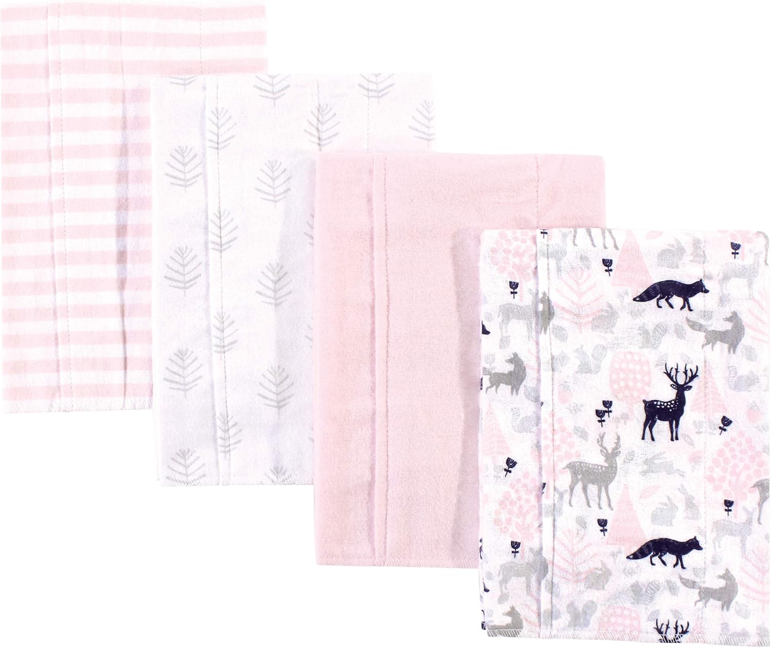 Hudson Baby Cotton Poly Flannel Burp Cloths Multipack, Linocut Woodland Girl 8-Pack, One Size