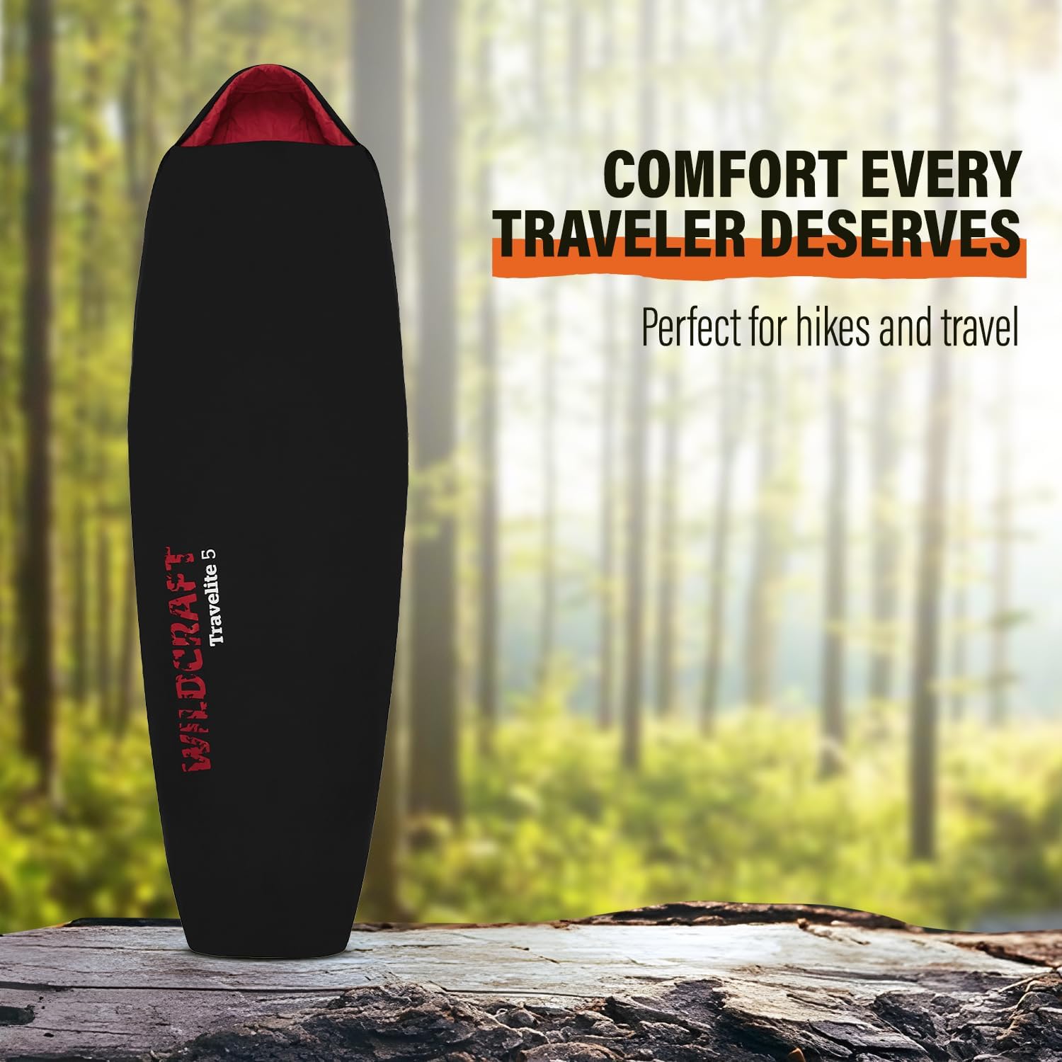Alternative view of Wildcraft Travelite 5 Sleeping Bag for Adults - Black | Ultra-Warm & Lightweight Sleeping Bag for Camping, Hiking & Outdoor Adventures | Compact, Water-Resistant Design Sleeping Bags