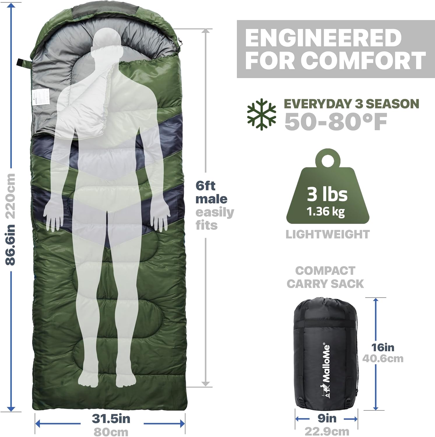 Alternative view of MalloMe Sleeping Bags for Adults Cold Weather & Warm - Backpacking Camping Sleeping Bag for Kids 10-12, Girls, Boys - Lightweight Compact Camping Essentials Gear Accessories Hiking Sleep Must Haves