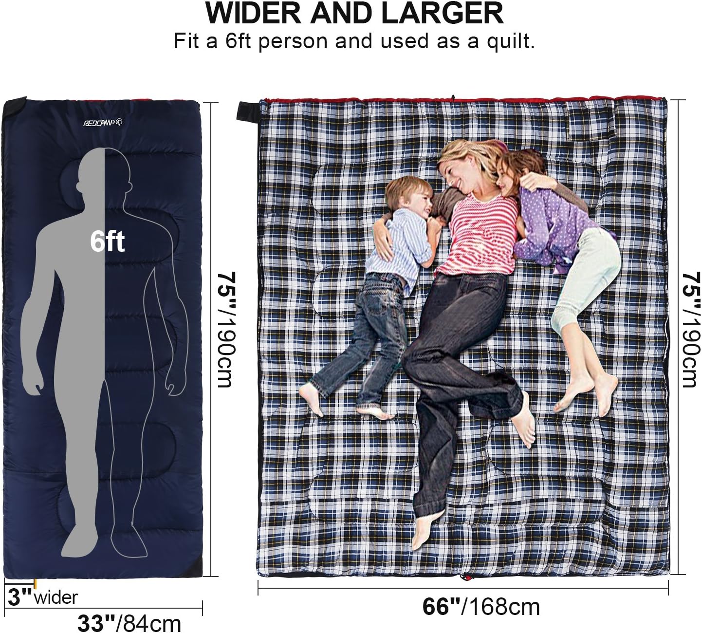 REDCAMP Cotton Flannel Sleeping Bag for Camping Backpacking, Adults Cold Weather Envelope Sleeping Bags with 2/3/4/6lbs Filling