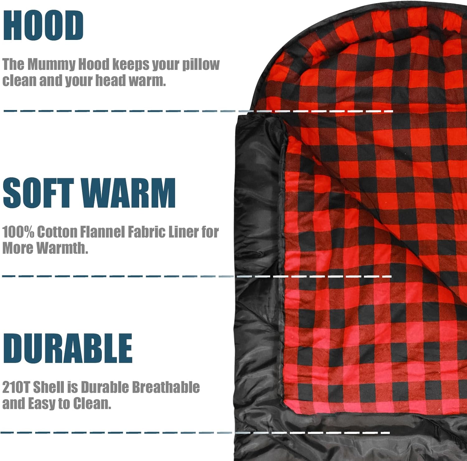 Alternative view of ShinHye 0 Degree Sleeping Bag for Adults - Cotton Flannel 4 Season Cold Weather Winter, XXL Big and Tall Camping Sleeping Bag with Compression Sack